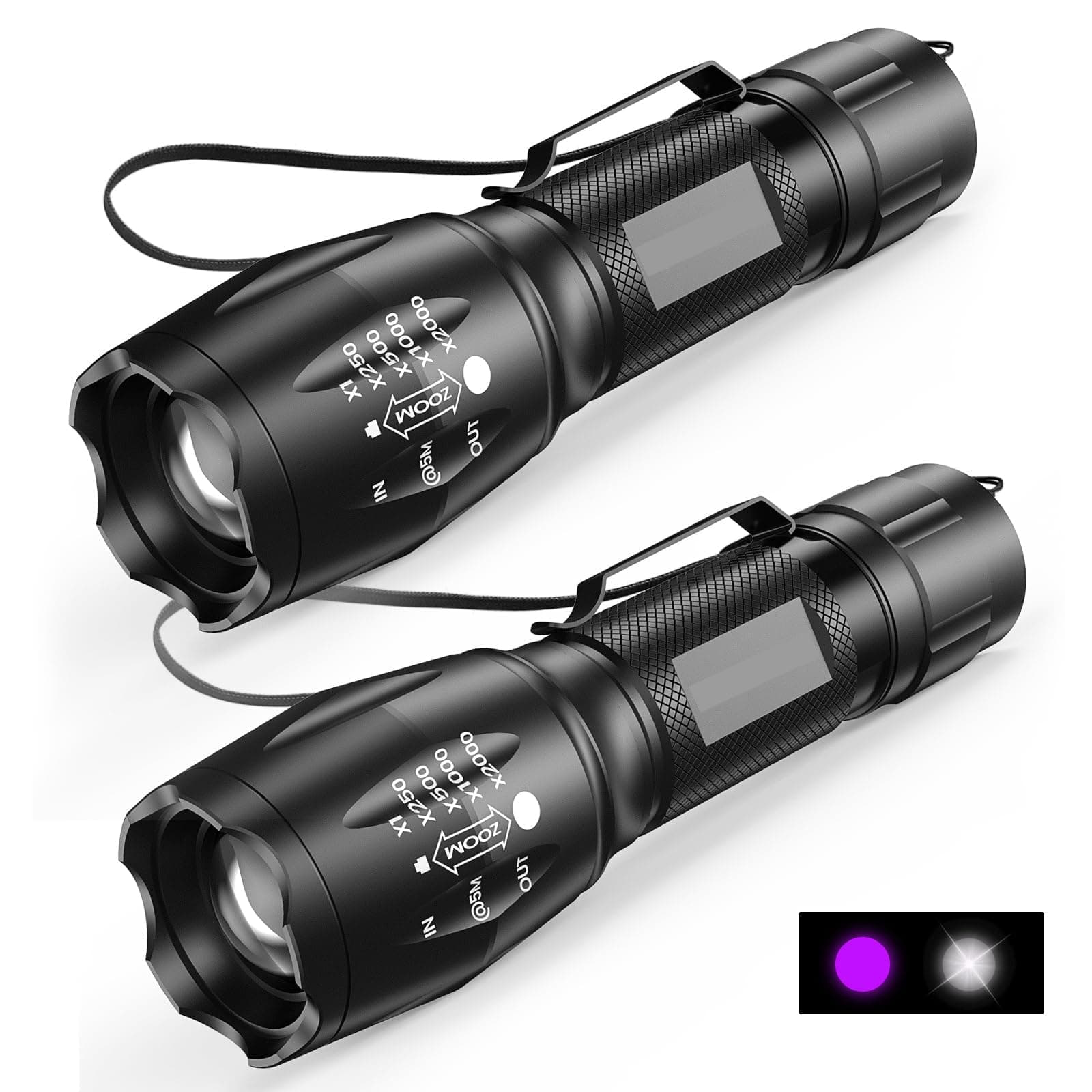 UV Flashlight, Portable Blacklight Flashlight, LED Torch with White and Ultraviolet Light Combo, Black Light Pet Urine Detector for Dog Cat Pee, ID Check, AC Leak, Bed Bug, Rocks, Resin