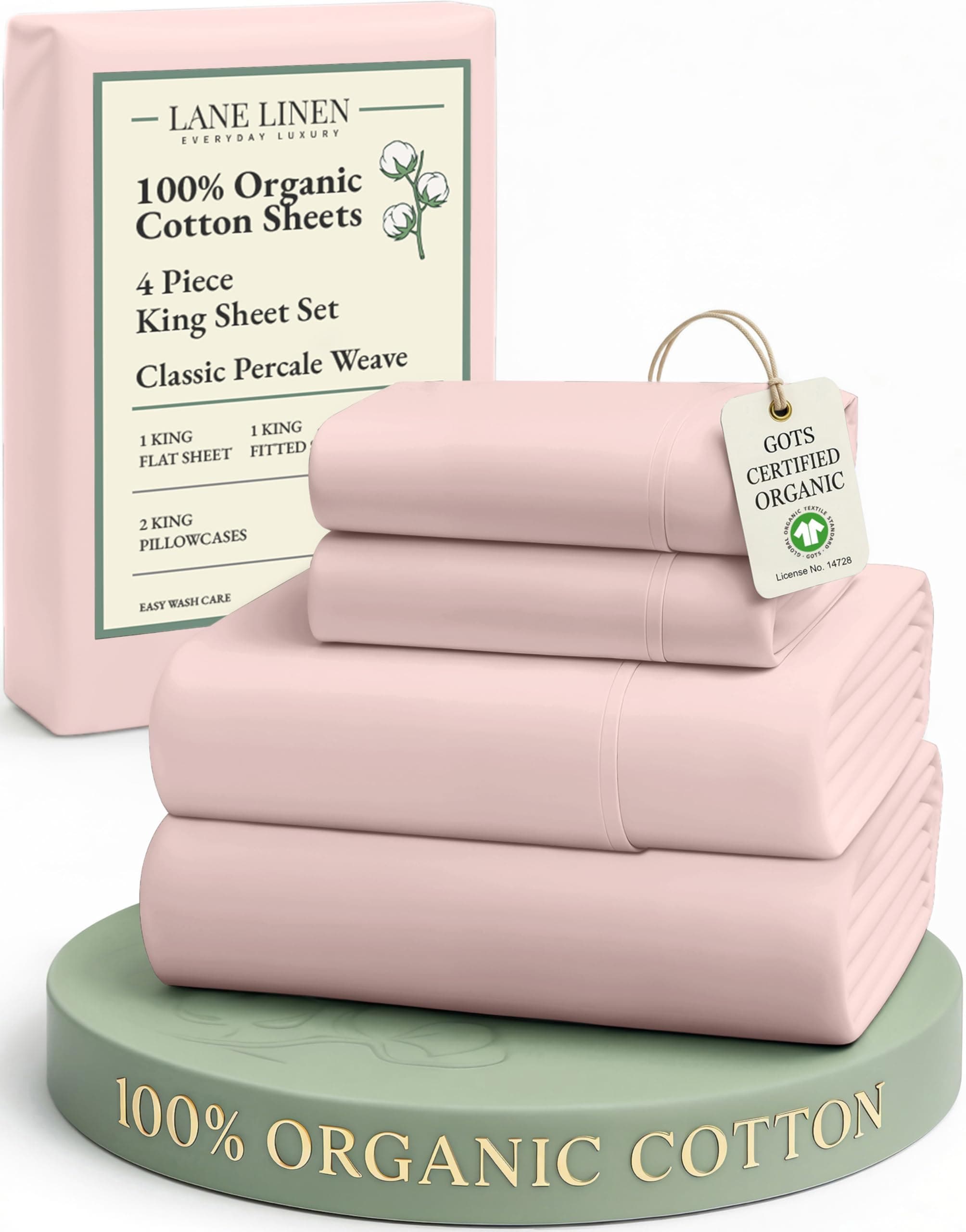LANE LINEN 100% Organic Cotton King Size Sheets Set, Machine Washable Fully Elasticized Low Pill Fade Resistant Cotton Sheets, Soft & Comfy Percale Eco Friendly All Season sábanas King -Sepia Rose