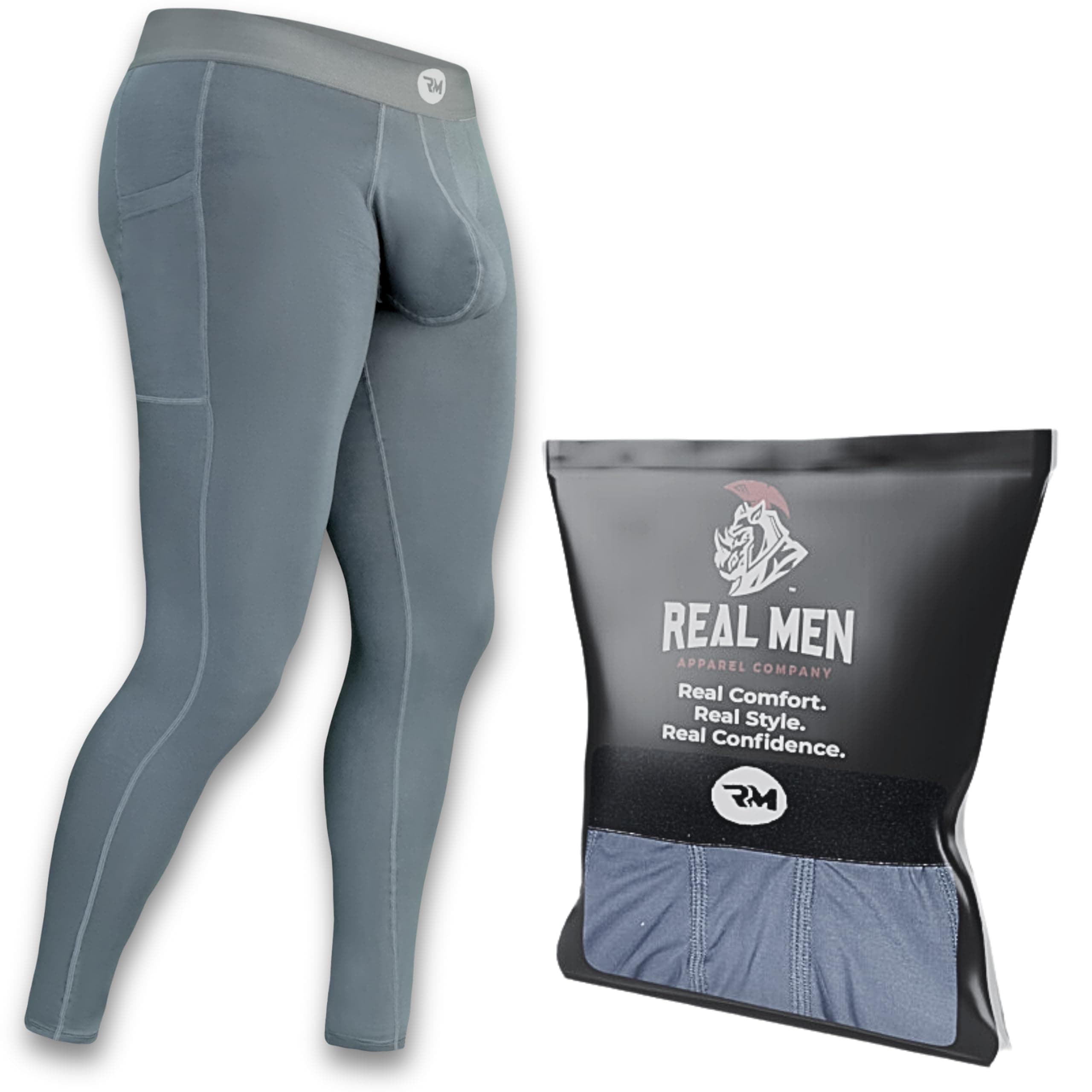 Real Men B & D Pouch Compression Pants Men- 1, 2 & 3 Pack, Mens Leggings, Yoga Pants, Tights, Base Layer Men Cold Weather