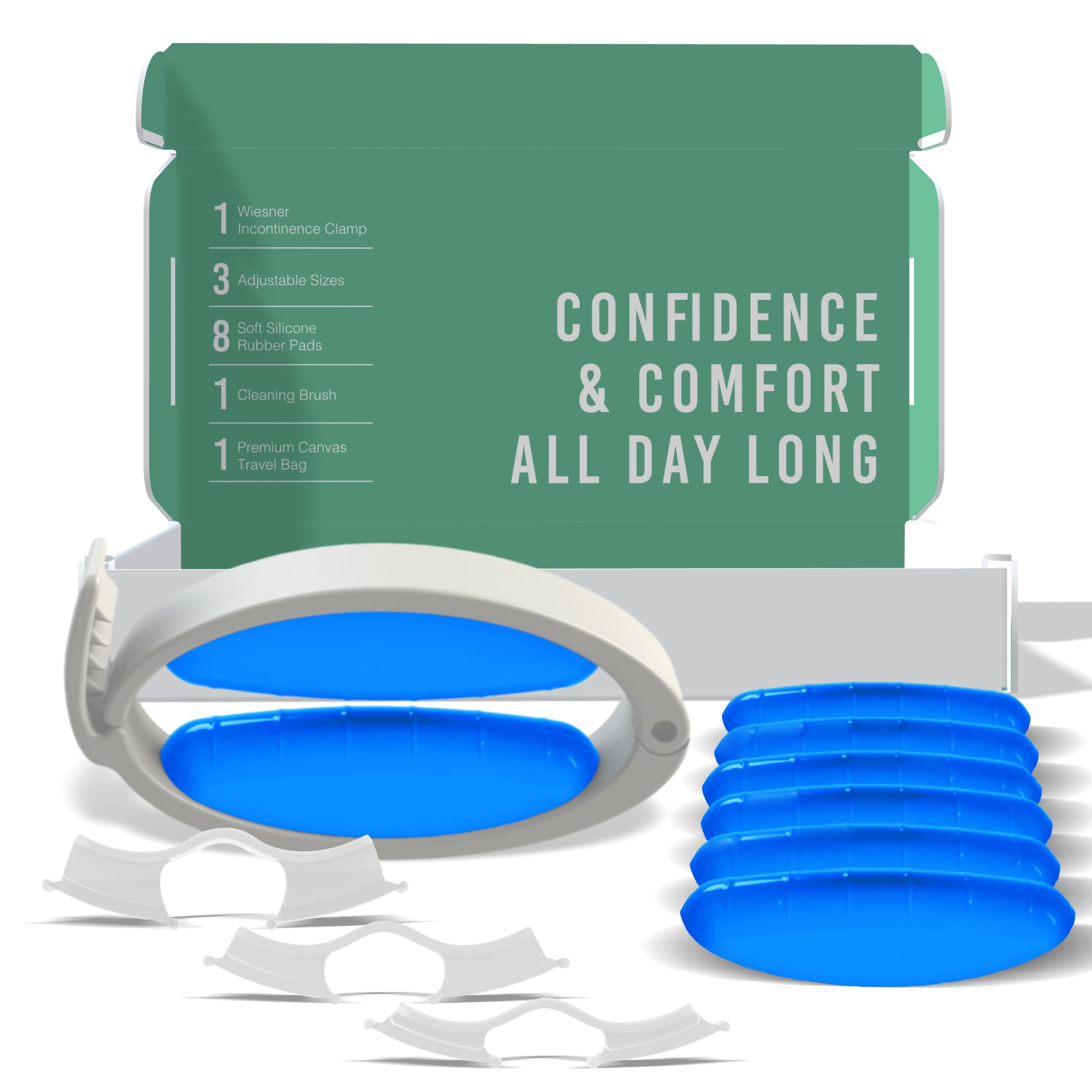 Wiesner Incontinence Clamp Value Pack Kit = Wiesner Clamp + Replacement Pads - Wiesner Male Incontinence Clamp - 3 Adjustable Sizes - Comfort & Confidence All Day Long - Best Penile Clamp!