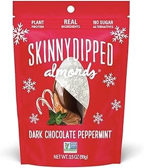 Dark Chocolate Peppermint Almonds, Healthy Snack, Plant Protein, Gluten Free, 3.5 oz Resealable Bag, Pack of 1