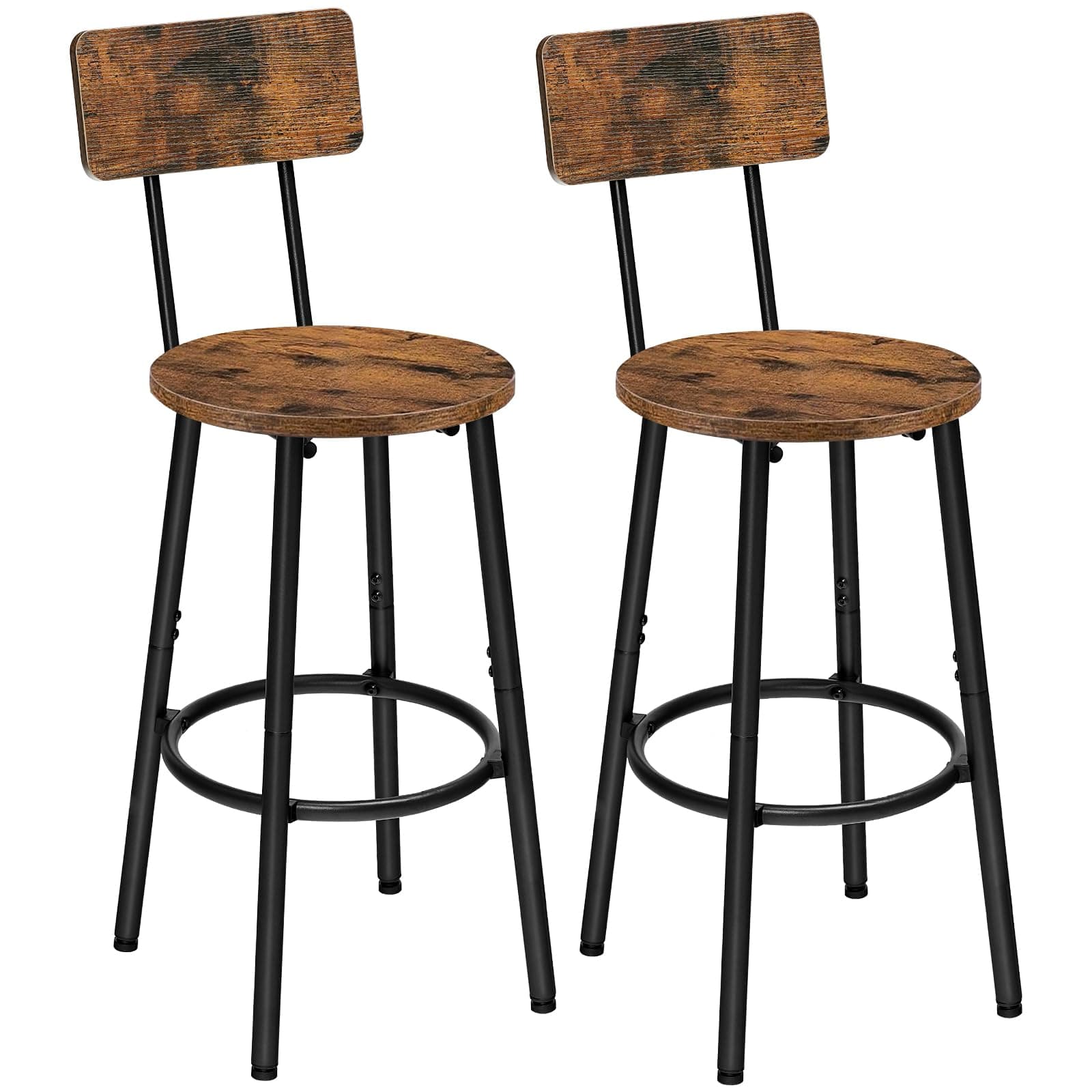 HOOBRO Round Bar Stools, Round High Bar Chairs Set of 2 with Back, Kitchen Counter Height Stools, High Bar Stool with Backrest for Dining Room, Easy to Assemble, Rustic Brown and Black EBF32BY01G2