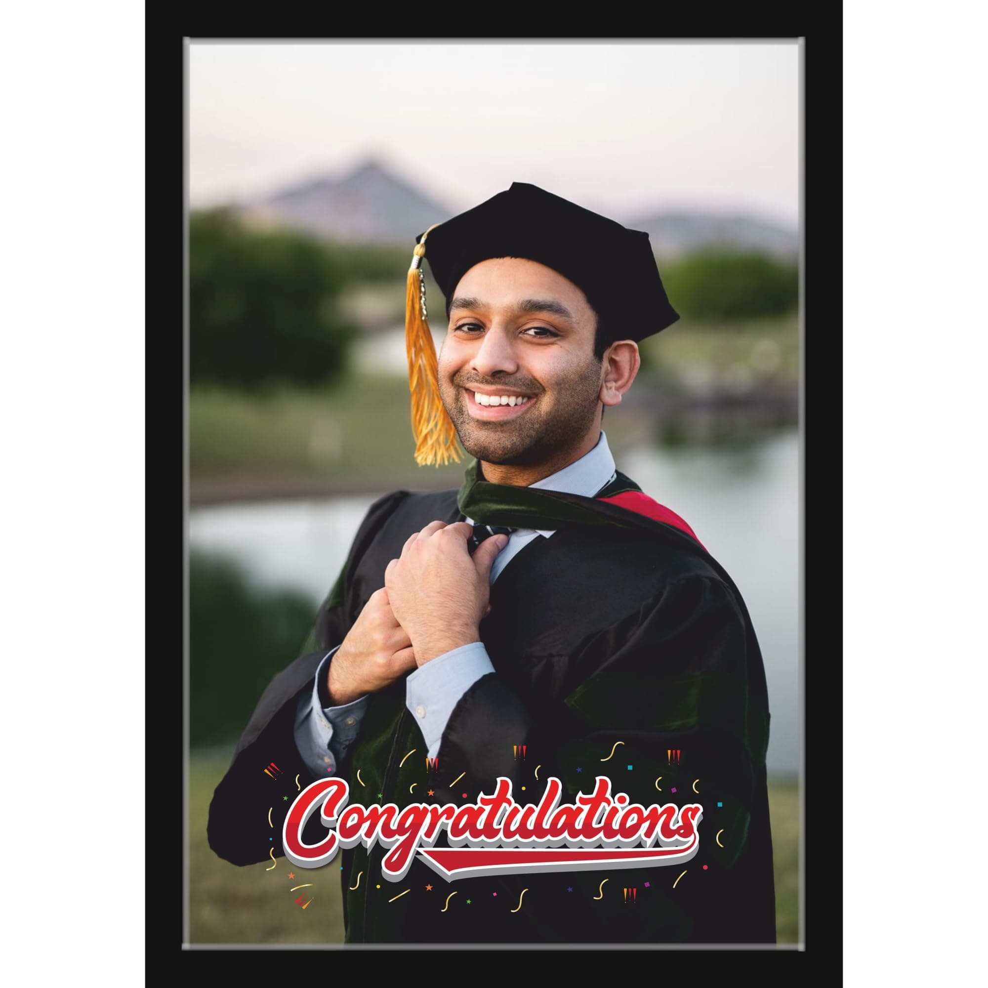 Mad Masters Congratulations Customized Wood Wall Mount Rectangular Photo Frames 30 X 20 Cm With Photo Upload, Personalised Gift For Graduation, Convocation, Achievement (Congratulations), Black