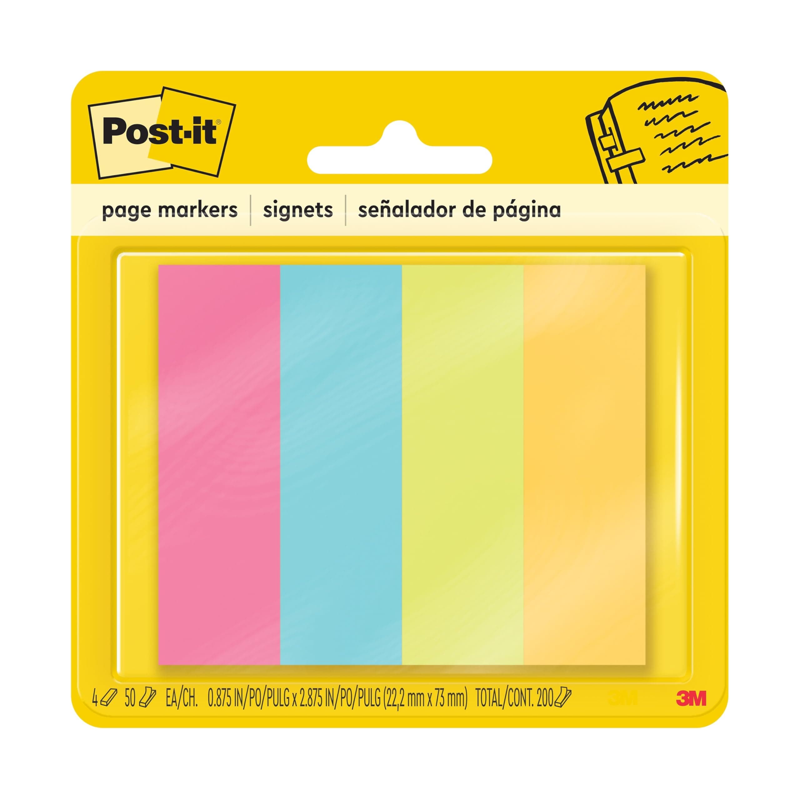 Page Markers 7/8 x 2 7/8 in x (22.2 x 73 mm) Assorted colors, 4 colors/pack | Mark, Highlight, Color Code | No damage | Page Markers | Book Tabs | Small Sticky Notes