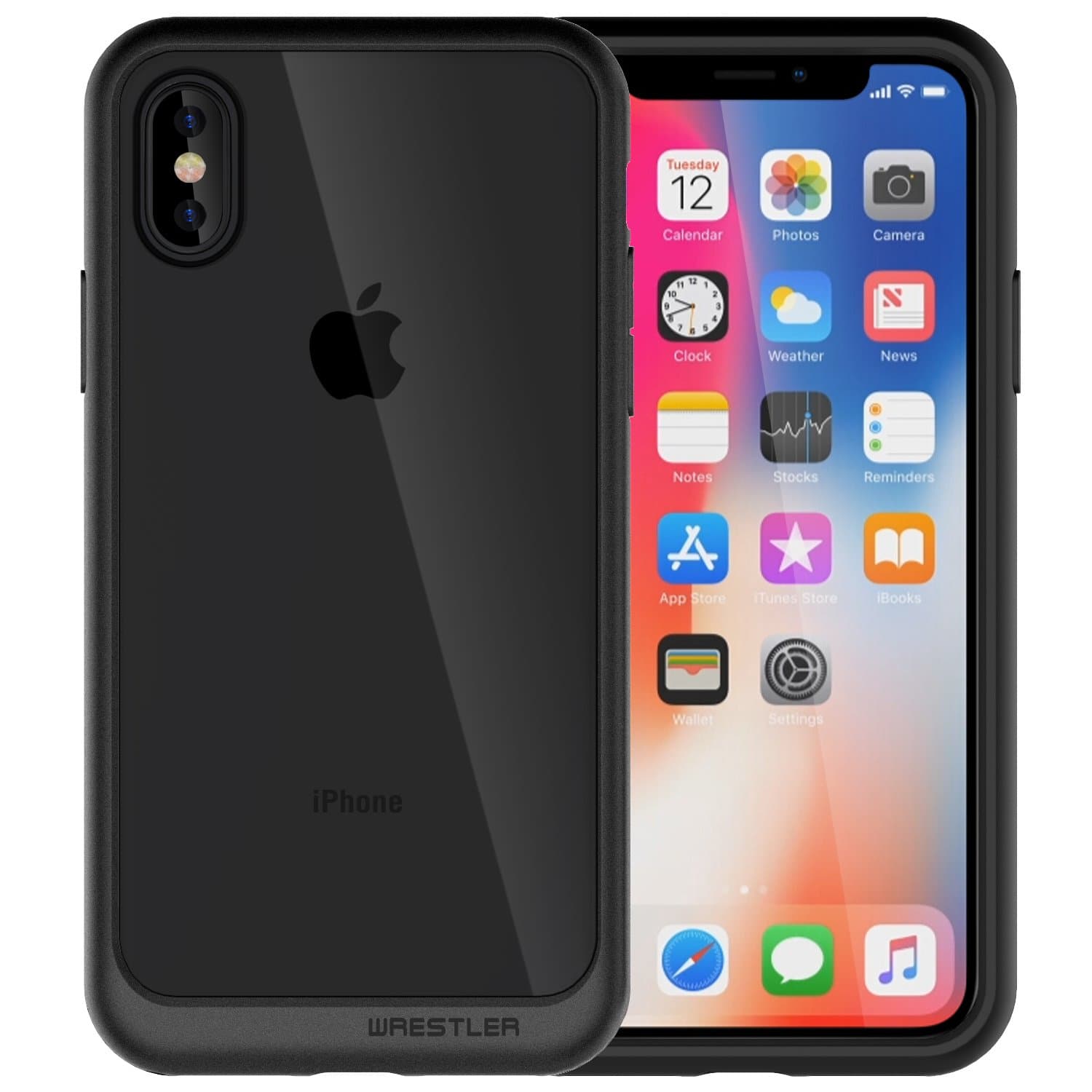 iPhone X Case, Wrestler Military Protective iPhone 10 Case Shockproof Color Rubber Bumper Clear Hard Back Cell Phone Guarder (Black)