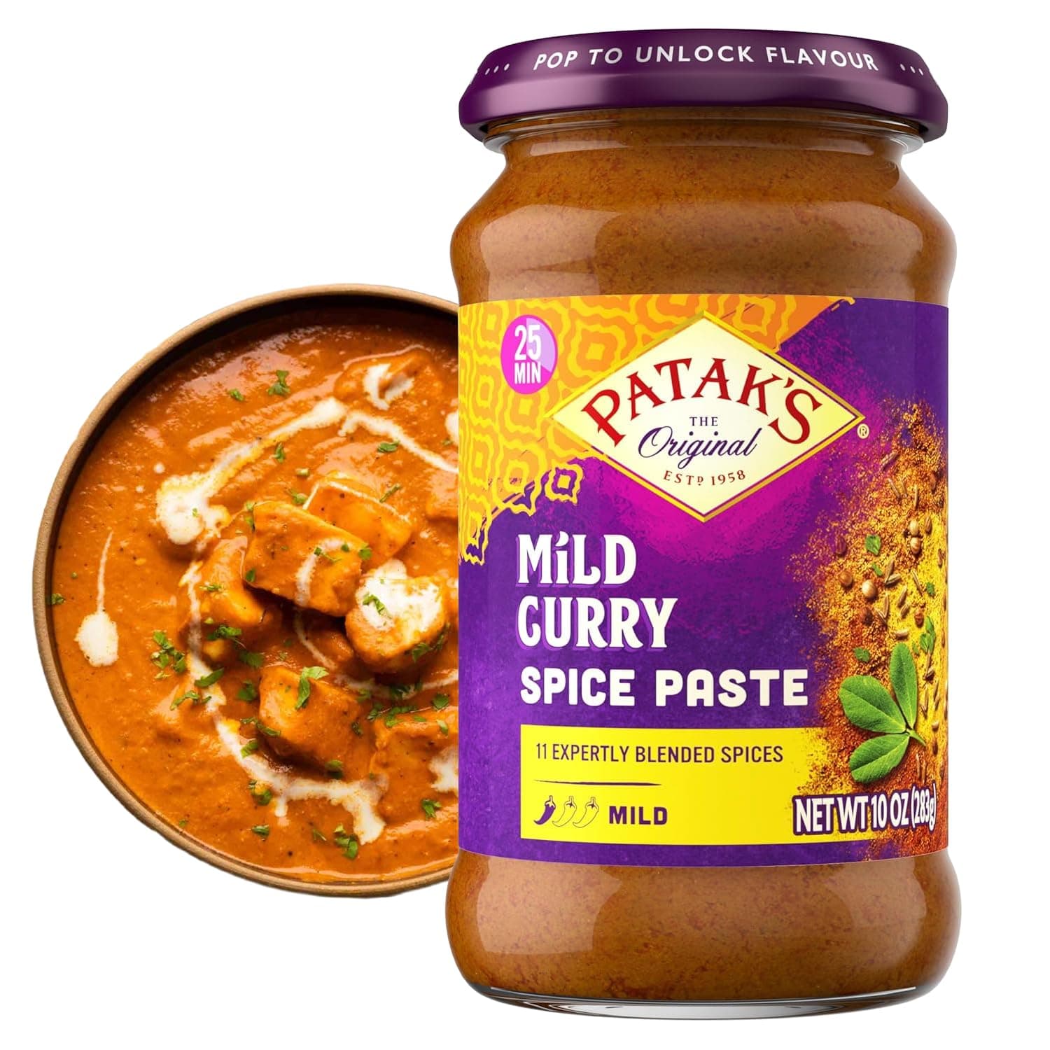 Patak’s Mild Curry Spice Paste - Mild Indian Cooking Paste with Freshly Ground Spices - Ideal for Chicken, Vegetables, and One-Pot Meals - Warm Aromatic Curry Base - 10oz Jar (Pack of 1)