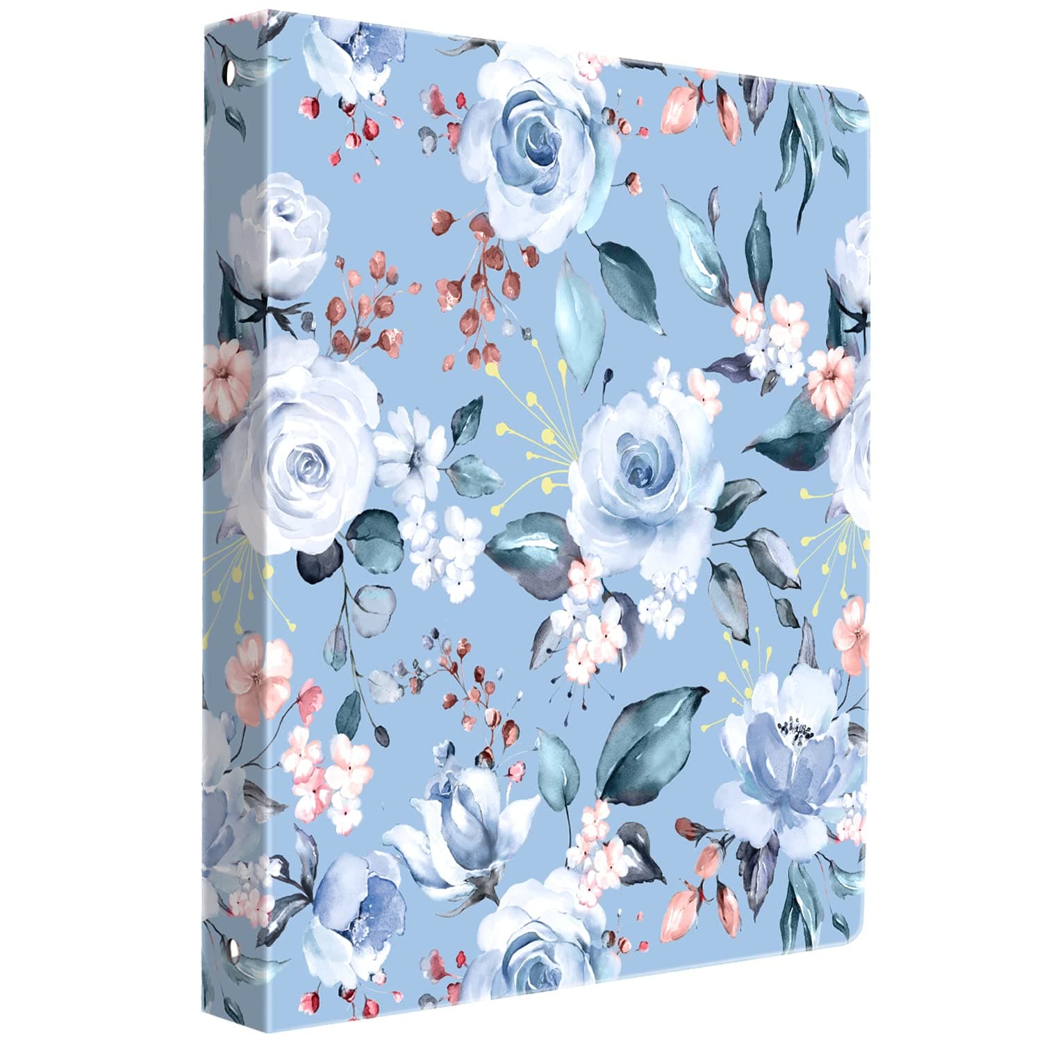 WAVEYU Cute 3 Ring Binder 1 Inch Ring with Letter Size Interior Pockets for School Office Supplies, Blue Flower