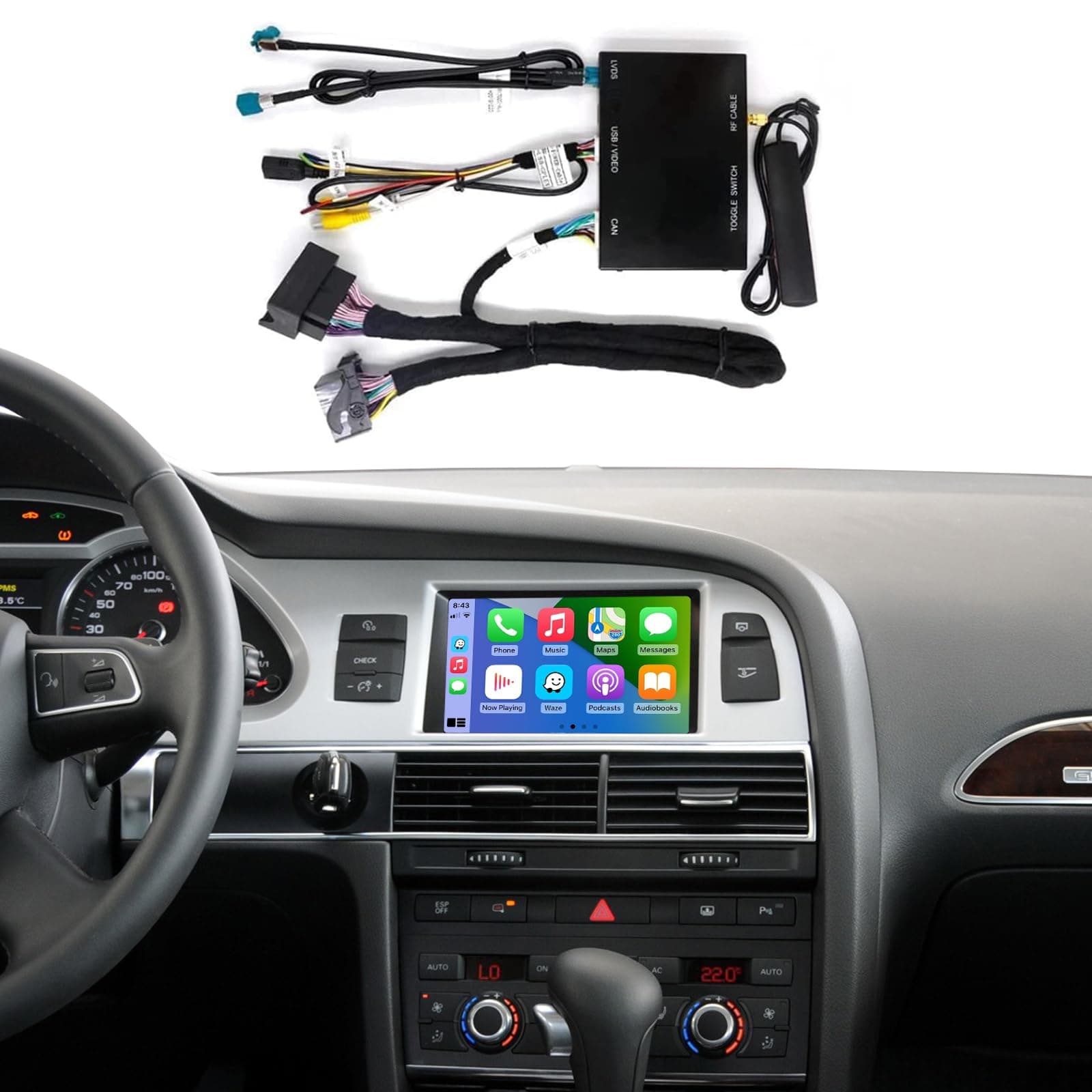 Wireless Carplay Wireless Android Auto for Audi A6 S6 (2010-2011 Year), for Audi Q7 (2010-2015 Year) with Factory MMI 3G System Update, Carplay Retrofit Kit Support Mirrorlink, Camera