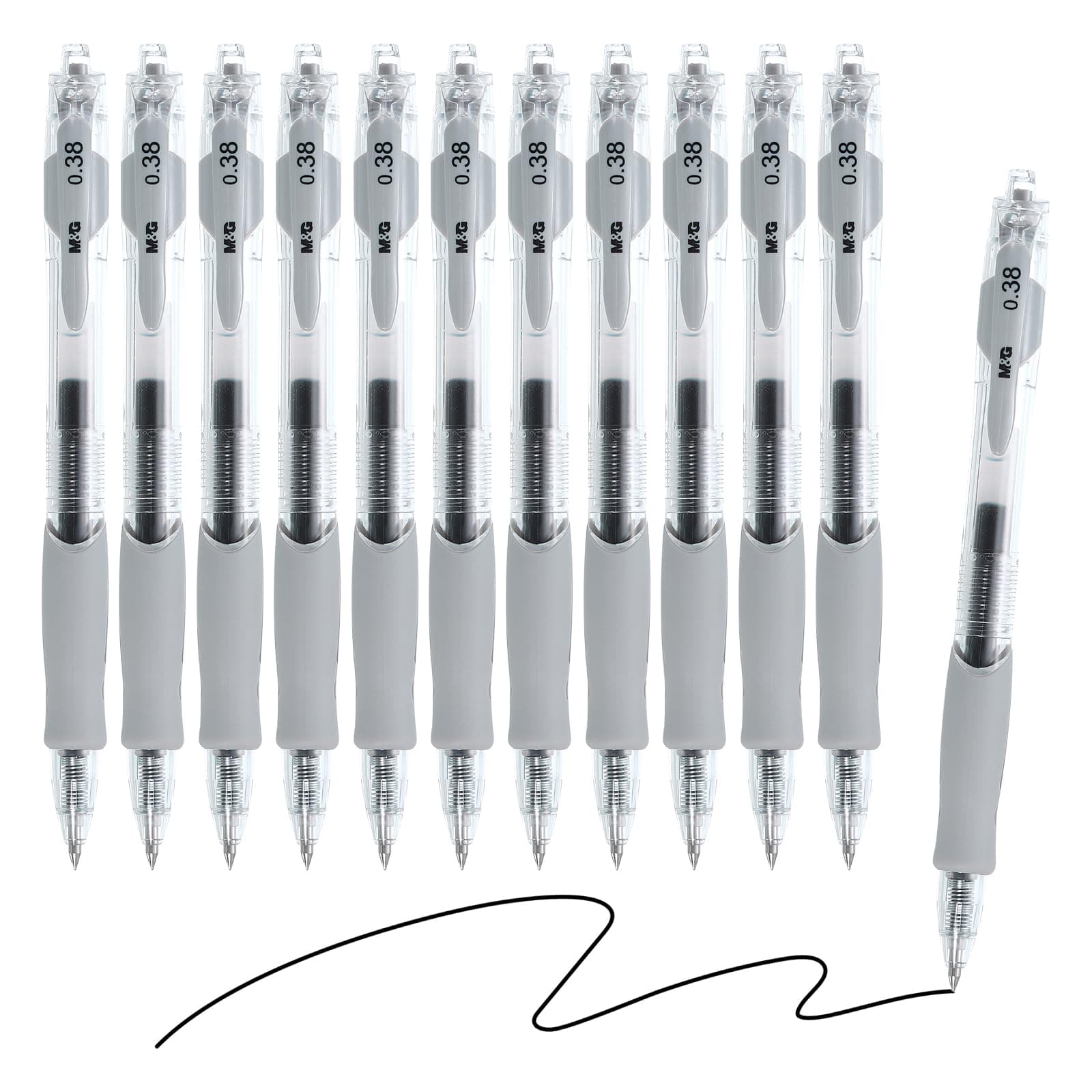 Gel Pen Medium Point 0.38mm, 12 Pack Quick Dry Smooth Retractable Black Gel Ink Rollerball Pen for Home Office Writing Note Taking Journaling Business, Style 3