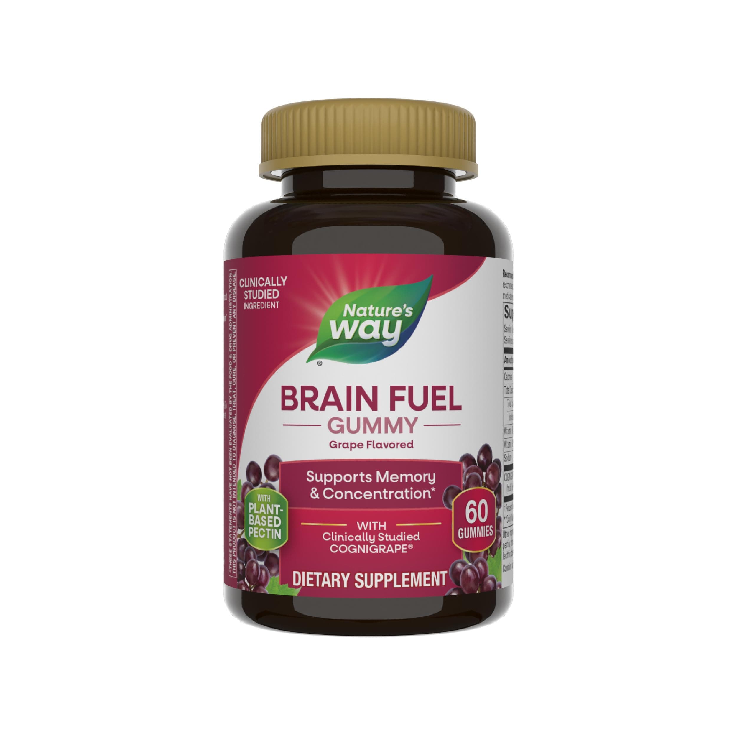 Brain Fuel, Supports Memory and Concentration*, Clinically Studied Cognigrape®, 60 Gummies, Grape Flavored