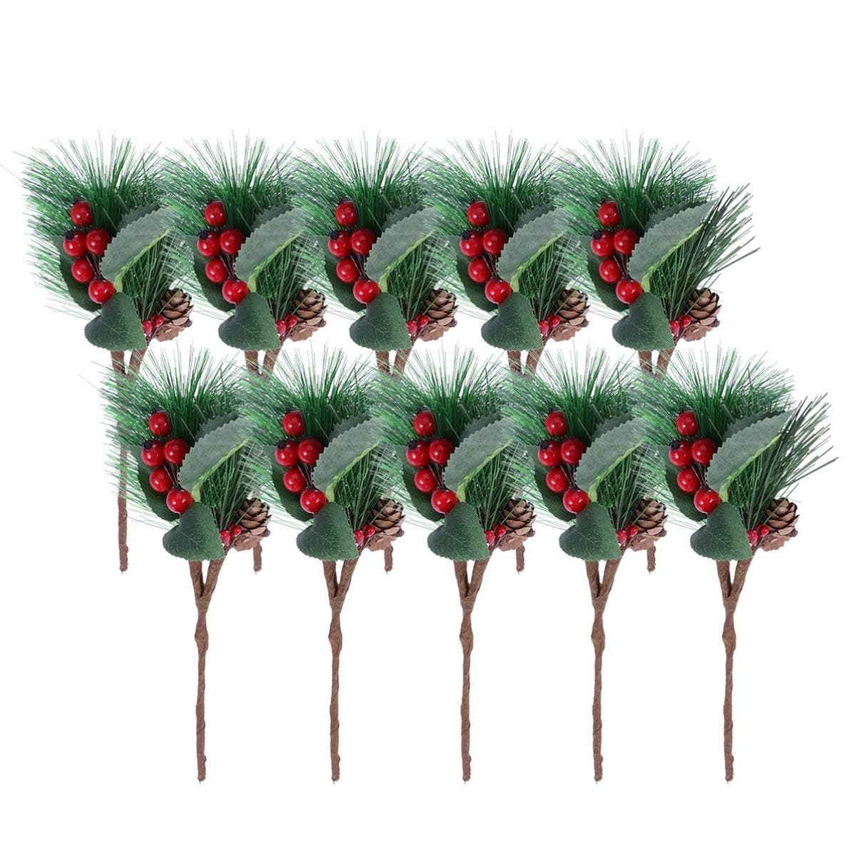 LIOOBO 10pcs Artificial Pine Berries Branches Greenery Xmas Artificial Cedar Branch Christmas Faux Garland Christmas DIY Craft Winter Holiday Decorations