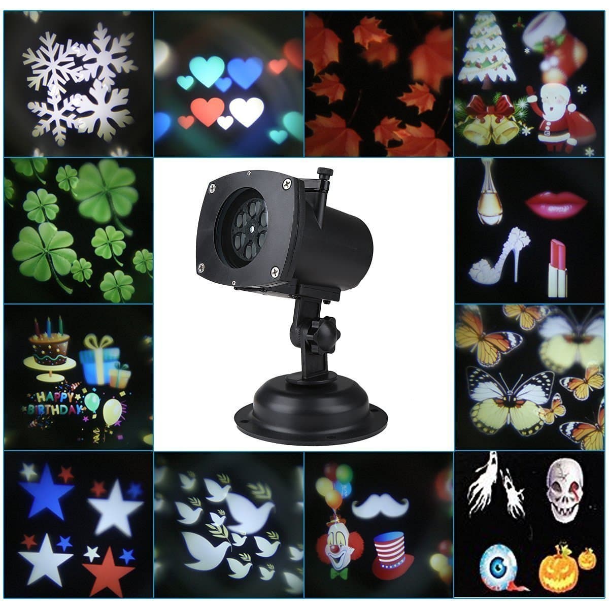 Outdoor Projector Light with 12 Interchangeable LED Image Lens- Built-in Timer Waterproof,Indoor and Outdoor Use for Christmas, Halloween, St Patrick's Day, Birthday, Valentine's Day, Weddings
