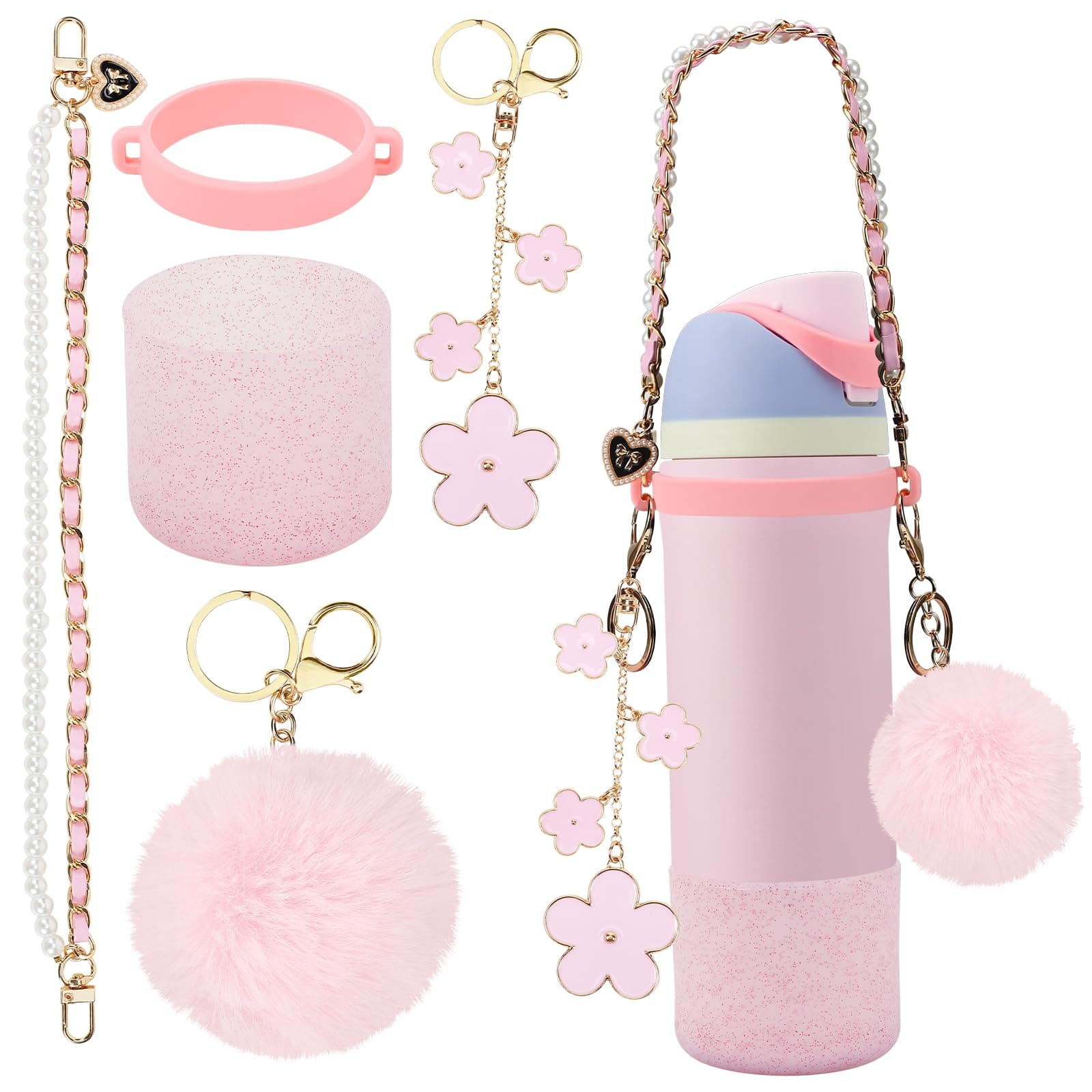 Compatible with Owala Bottle Accessories Durable Silicone Boot Handle Comaptible with Owala Bottles 24oz or 32oz Stylish Charms Strap for Personalized Touch Rubber Bottom