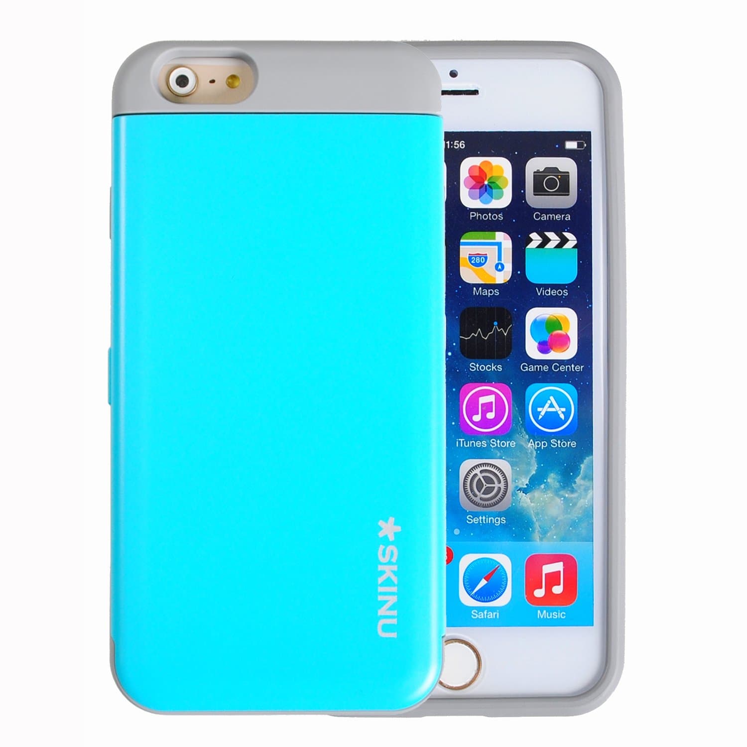 iPhone 6 Case, SKINU [Cyan] iPhone 6 (4.7) Case Credit Card [Shockproof] [Kickstand] [Mirror] Hybrid Protective Cover Case for iPhone 6 (4.7 inch) (2014) - Retail Packaging NUIP6CY