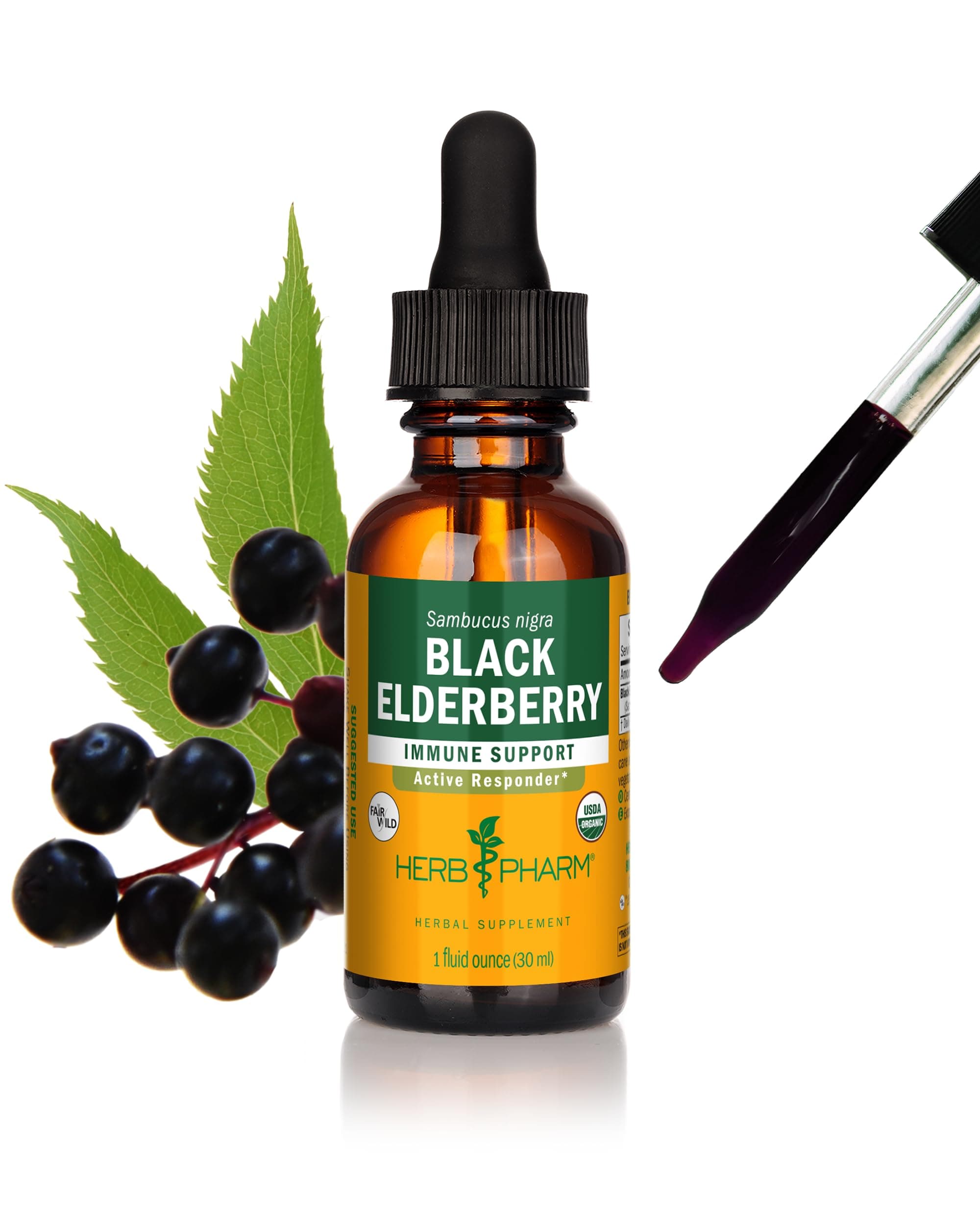 Certified Organic Black Elderberry Liquid Extract for Immune System Support, Organic Cane Alcohol, 1 Oz