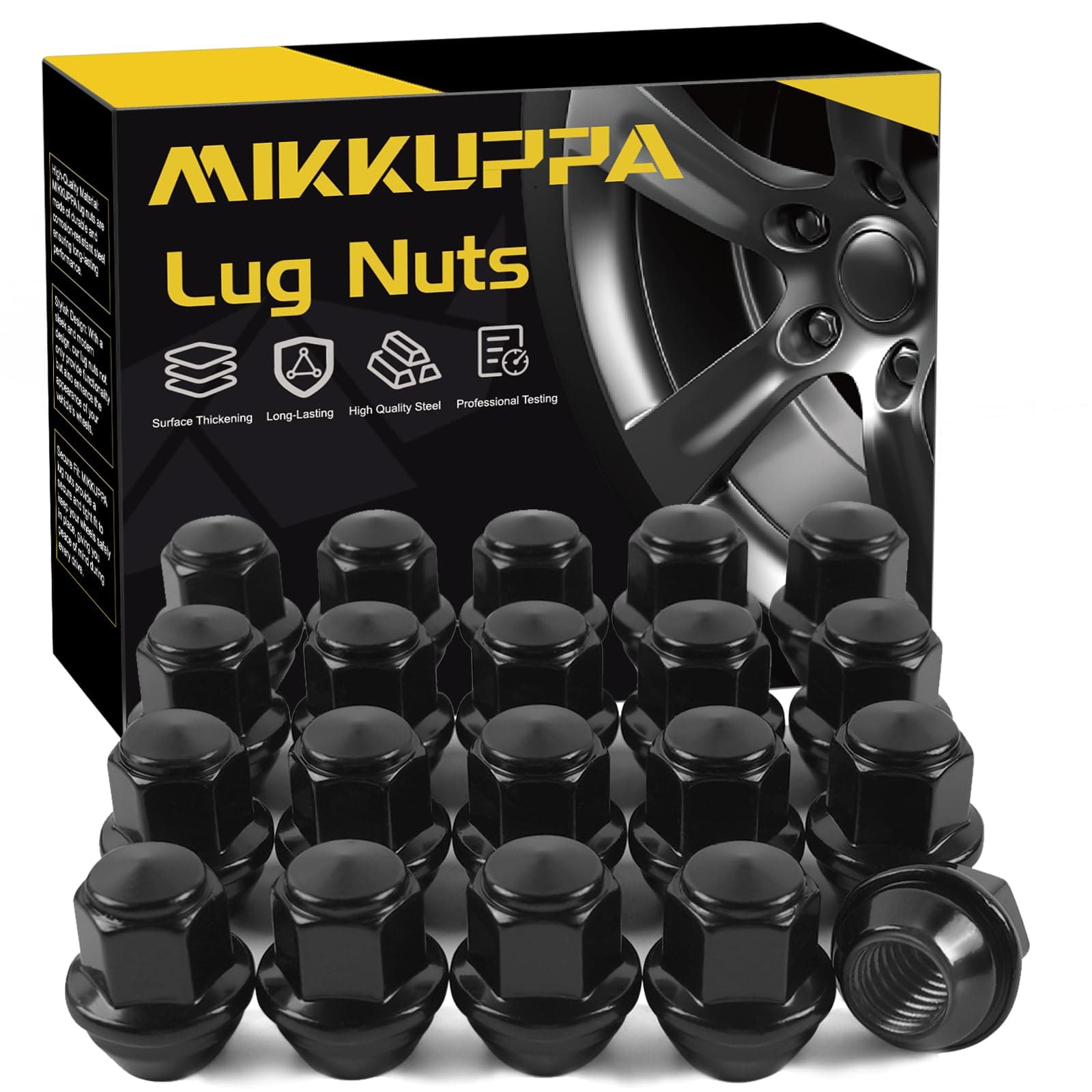 MIKKUPPA M12x1.5 OEM Wheel Lug Nuts, Replacement for 2001-2022 Ford Escape, 2012-2018 Focus, 2006-2020 Fusion Factory Wheels, Black One-Piece Style Large Acorn Seat Tire Nuts