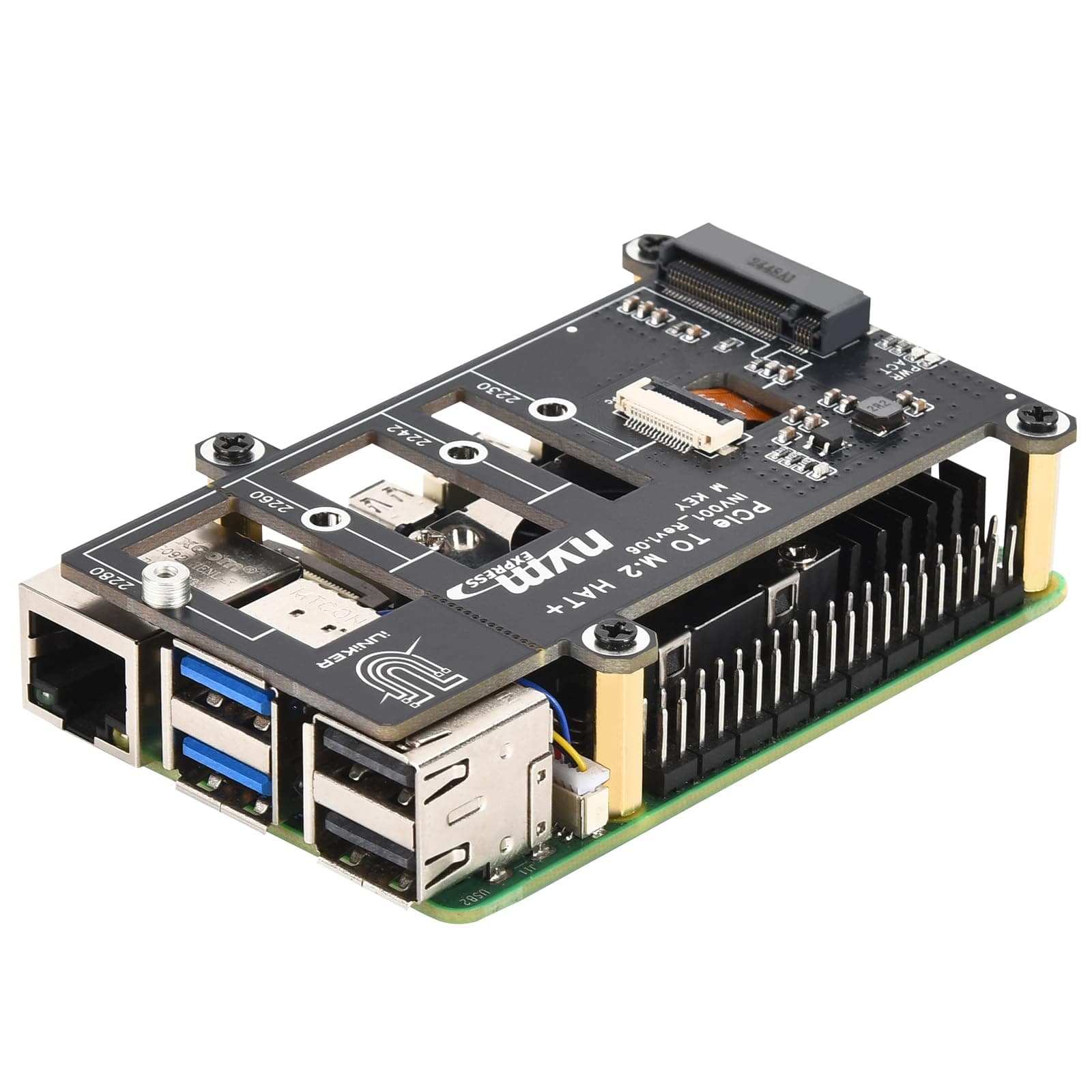 PCIe M.2 HAT+ for Raspberry Pi 5, Pi 5 NVMe SSD PIP PCIe Pimoroni Peripheral Board with Extra Screw Sets for 2280/2260/2242/2230 NVMe SSD for Raspberry Pi 5