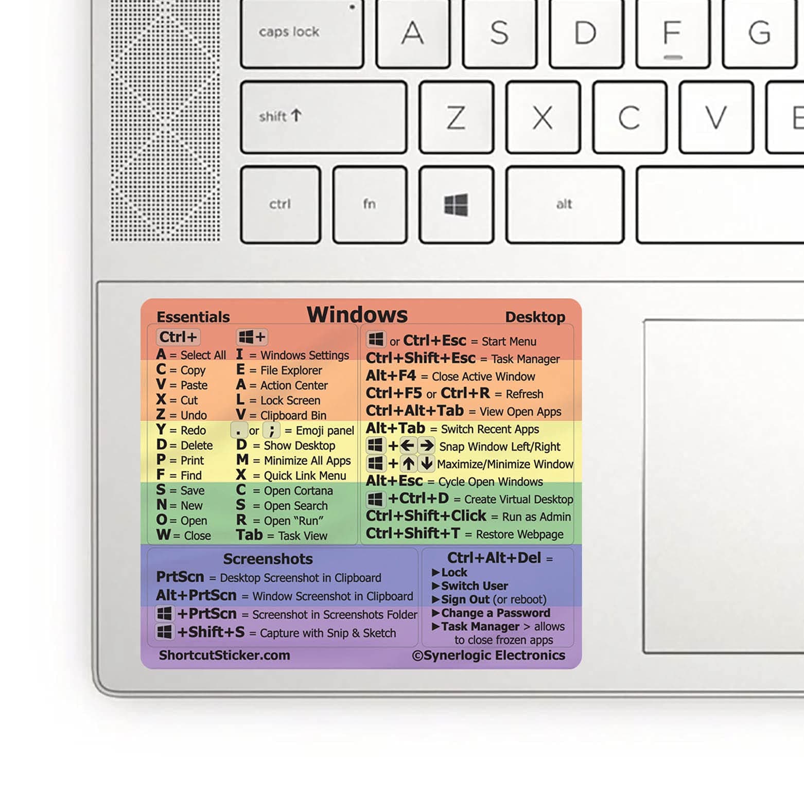 Windows PC Reference Keyboard Shortcut Sticker | Vinyl, Laminated Windows Shortcut Sticker for PC Laptop or Desktop | Shortcuts Cheat Sheet (Rainbow/Small)