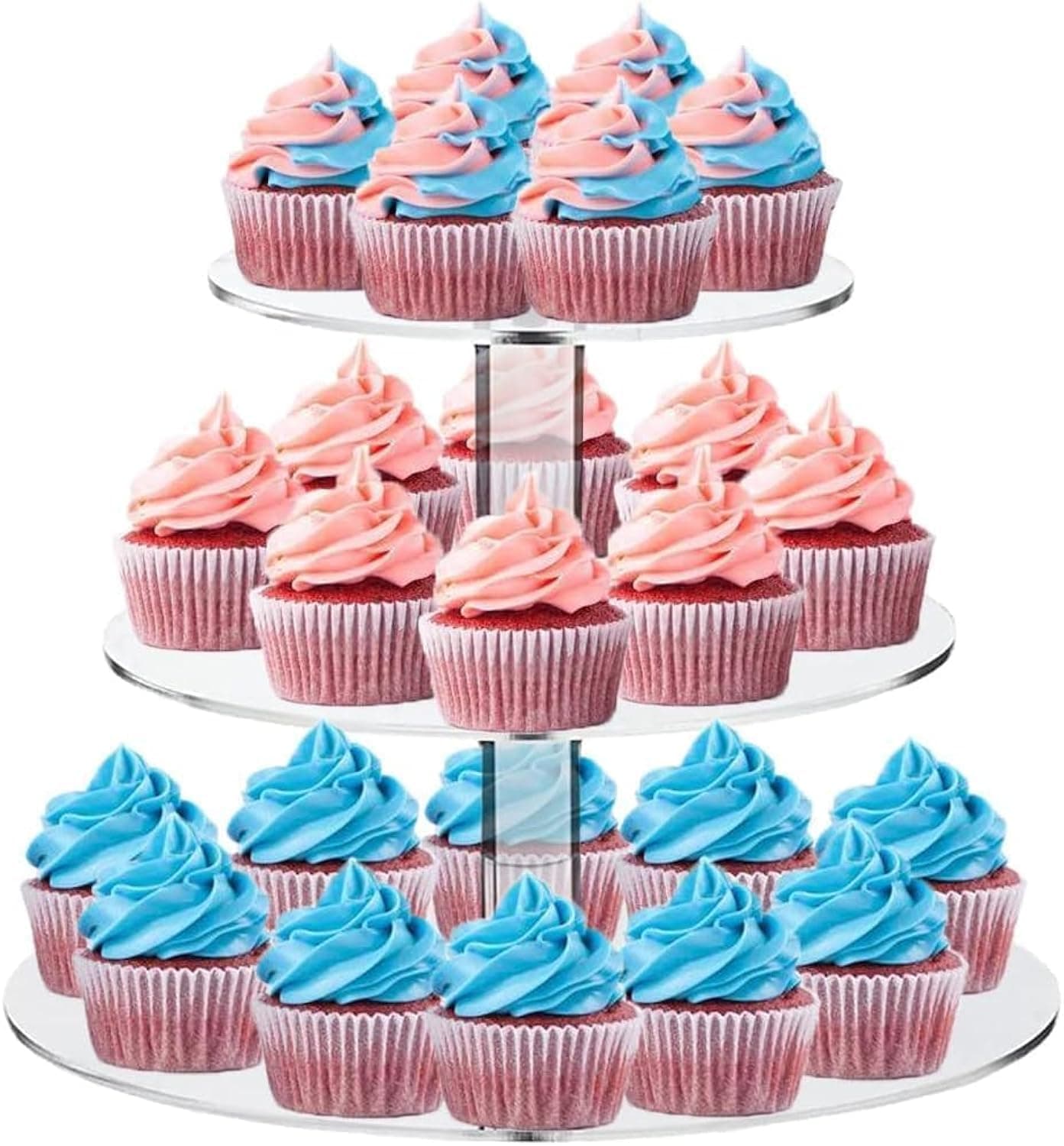 Round Cupcake Stand, Acrylic Cake Stand Cupcake Holder Serving Display Rack Cookie Candy Buffet Desserts Platter for Baby Shower, Birthday Party, Wedding (3 Tiers)