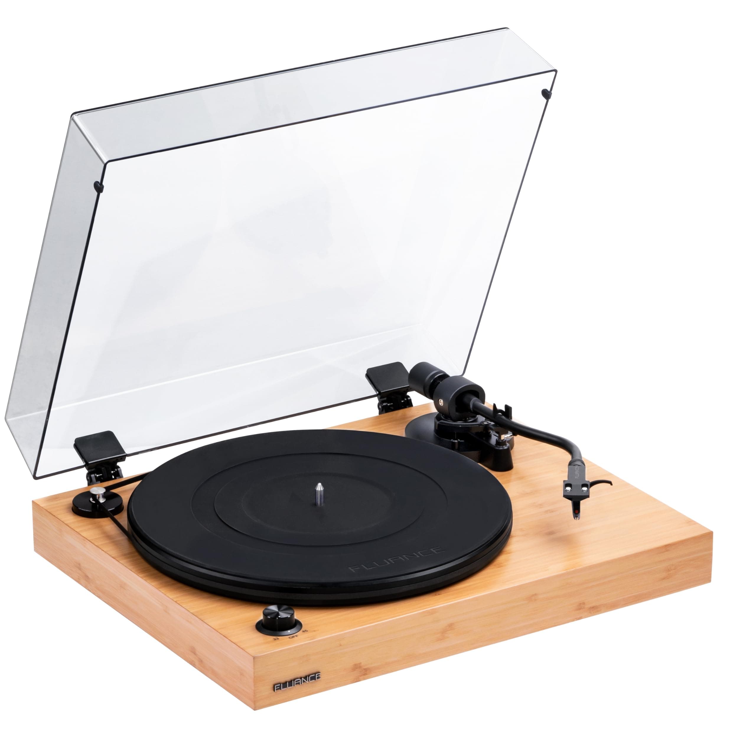 RT82 Reference High Fidelity Vinyl Turntable Record Player with Ortofon OM10 Cartridge, Speed Control Motor, High Mass MDF Wood Plinth, Vibration Isolation Feet - Bamboo