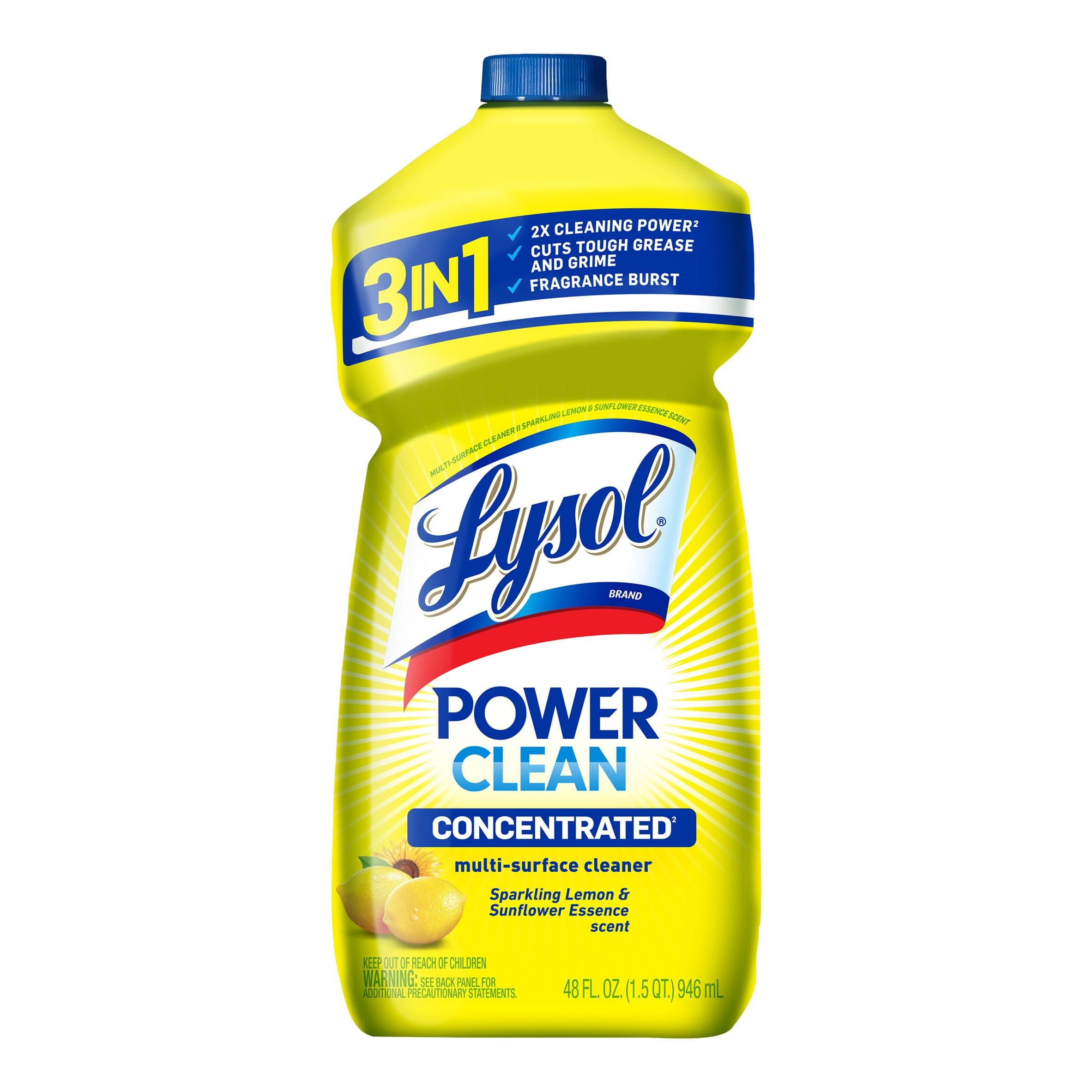 Power Clean Multi-Surface Cleaner, 2x Concentrated Pour, Sparkling Lemon & Sunflower Essence scent, 48 Fl Oz