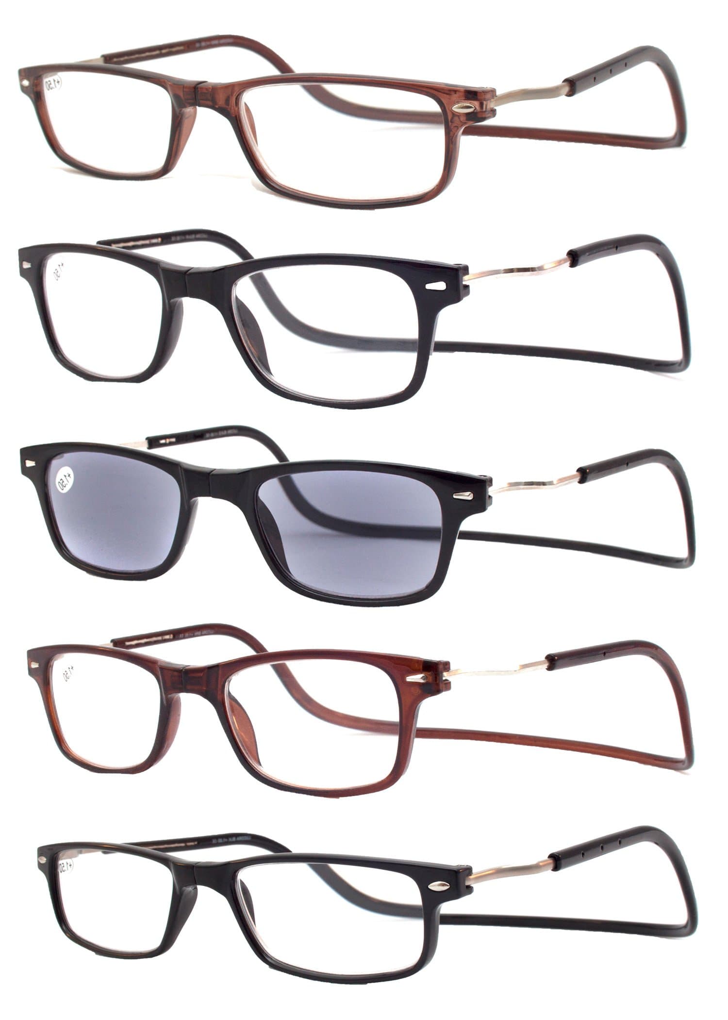 Reading Glasses Magnetic Adjustable 5-Pack Mix with Built in Neck Strap for Men and Women (3.00)