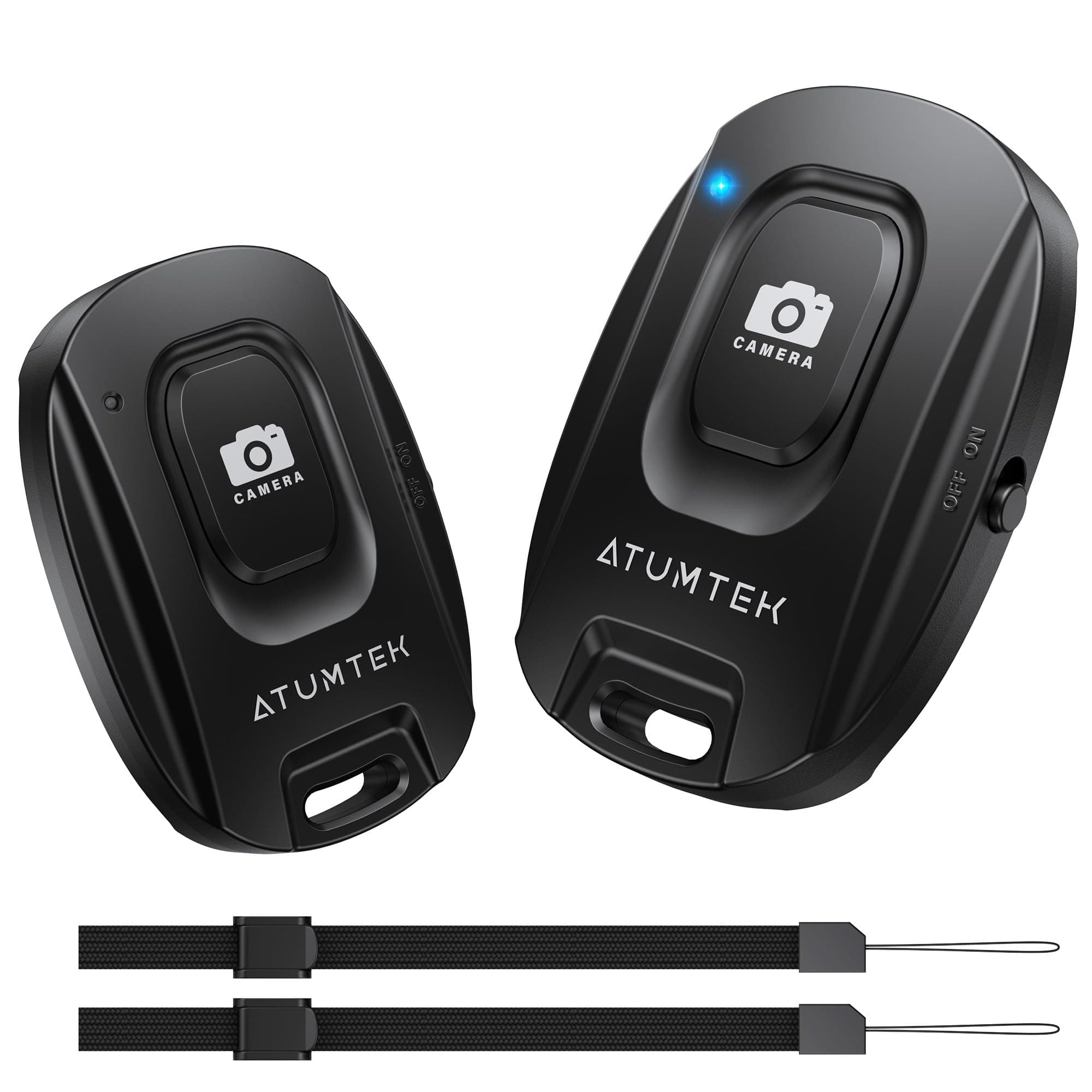 ATUMTEK Camera Remote Shutter for iPhone and Android Smartphones (2 Pack), Wireless Phone Remote Control Selfie Button for Photos and Videos (Bluetooth 5.2), Wrist Strap Included, Black