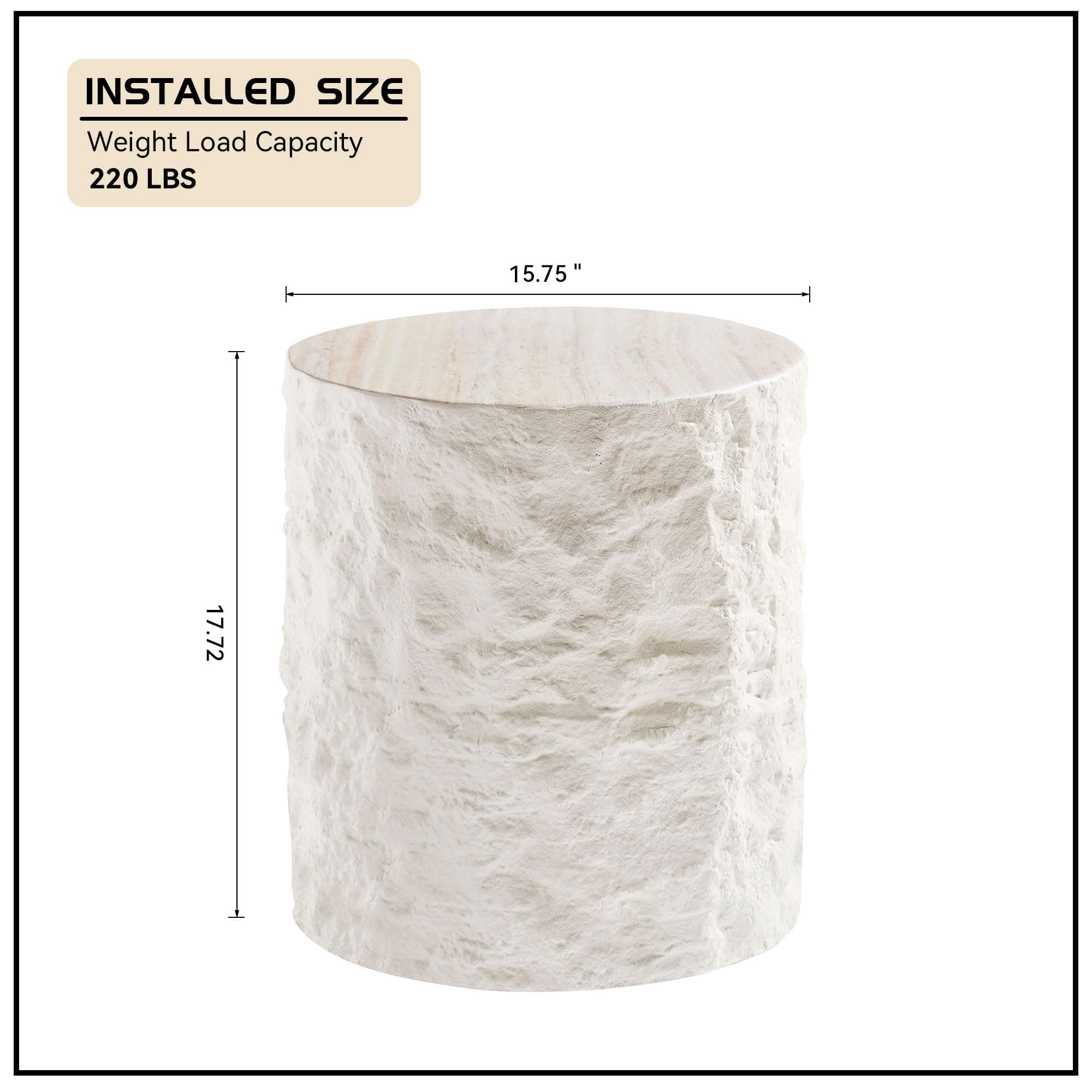 Round Side Table Small Coffee Table for Living Room Circle End Table for Bedroom Apartment, No Need Assembly (Fiberglass 15.75'' Cement Stone Pattern)