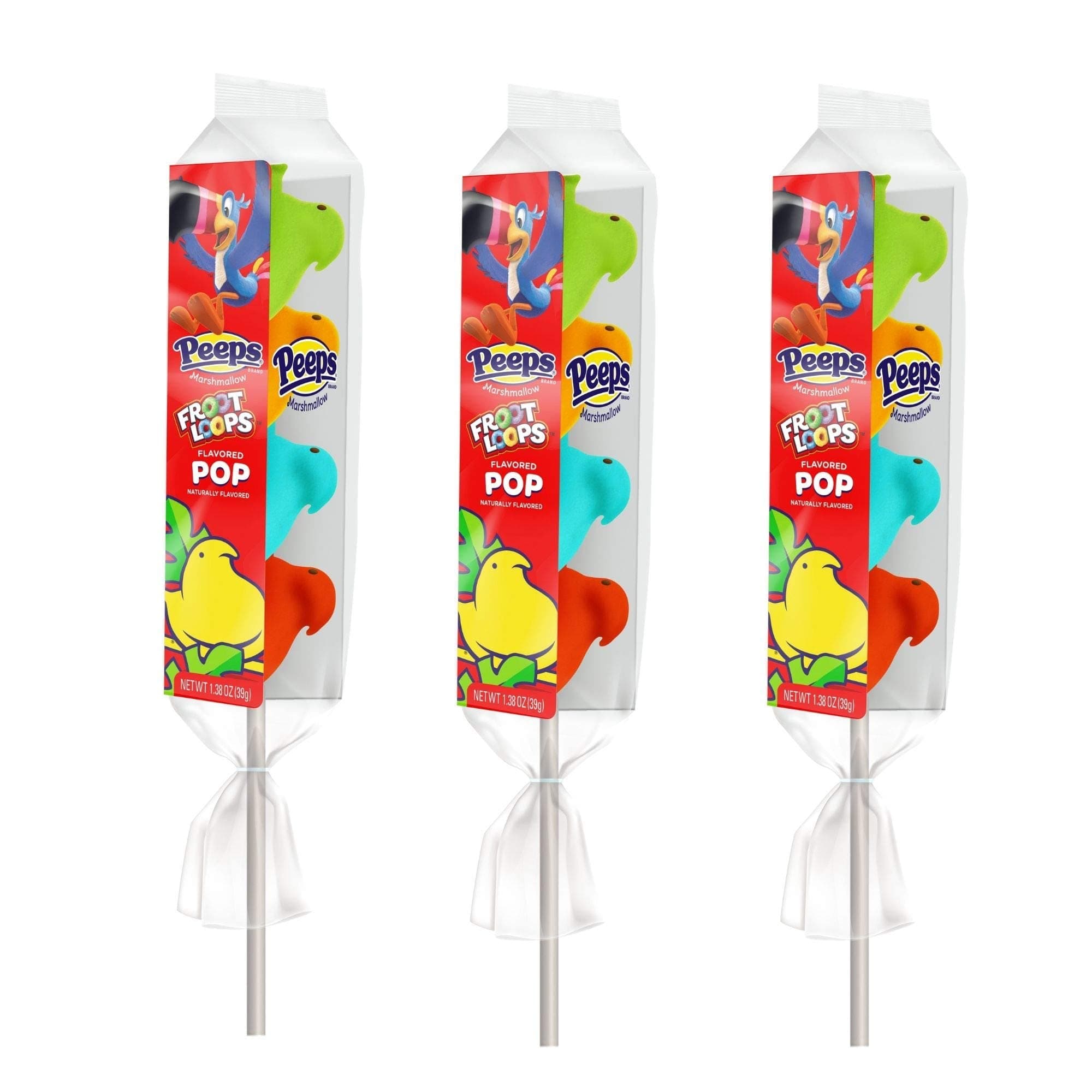 Froot Loop Cereal Flavored Peeps Pop, Peep Marshmallows Skewer, Cute Rainbow Candy Party Decor, Pack of 3
