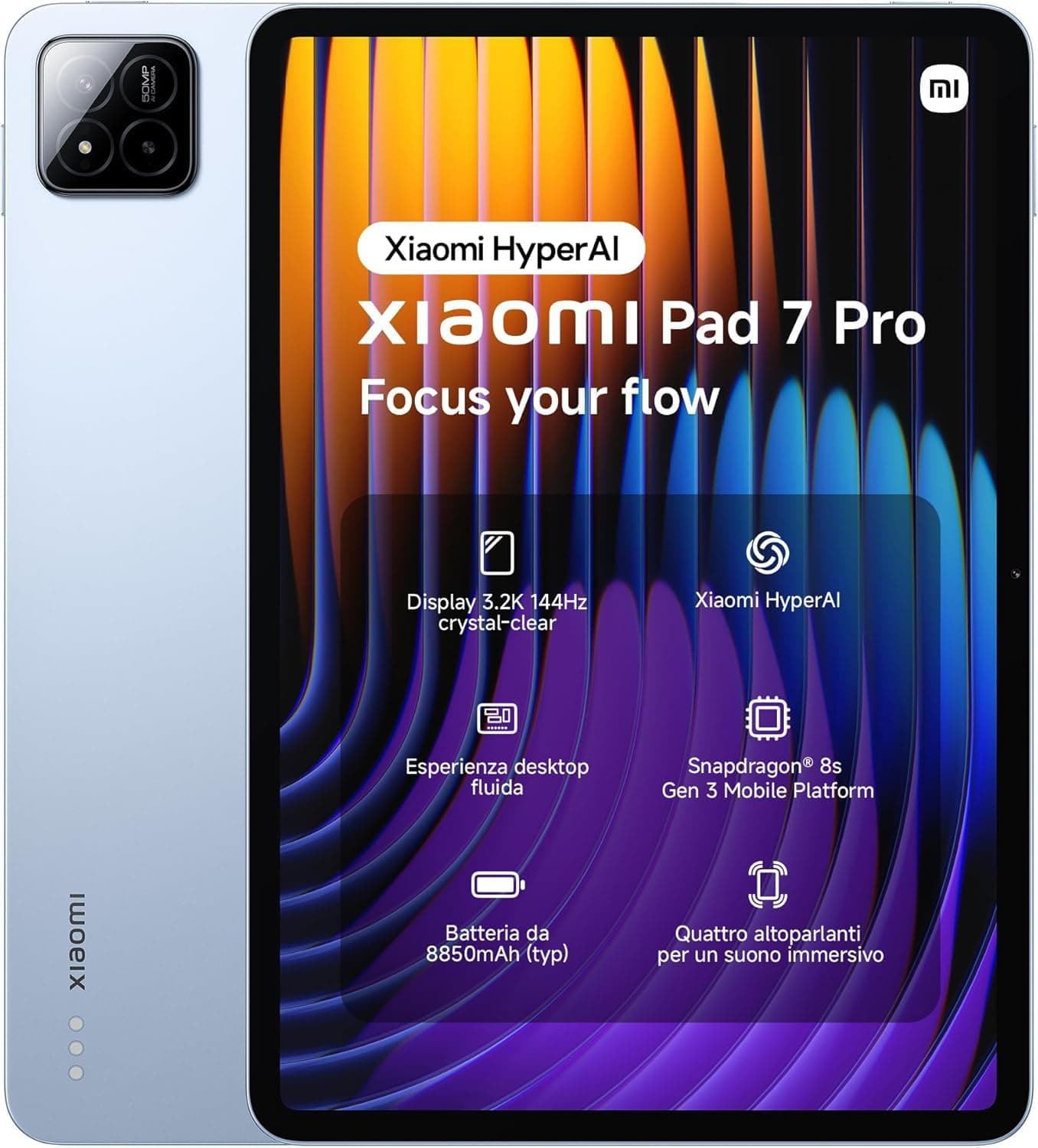 Pad 7 Pro Ai WiFi Version Global (No Calls or Text) 11.2 inches 3.2K 144Hz 8850mAh Bluetooth 5.4 Four Speakers 50 Mp Cam Model 24091RPADG (Blue, 512GB + 12GB)