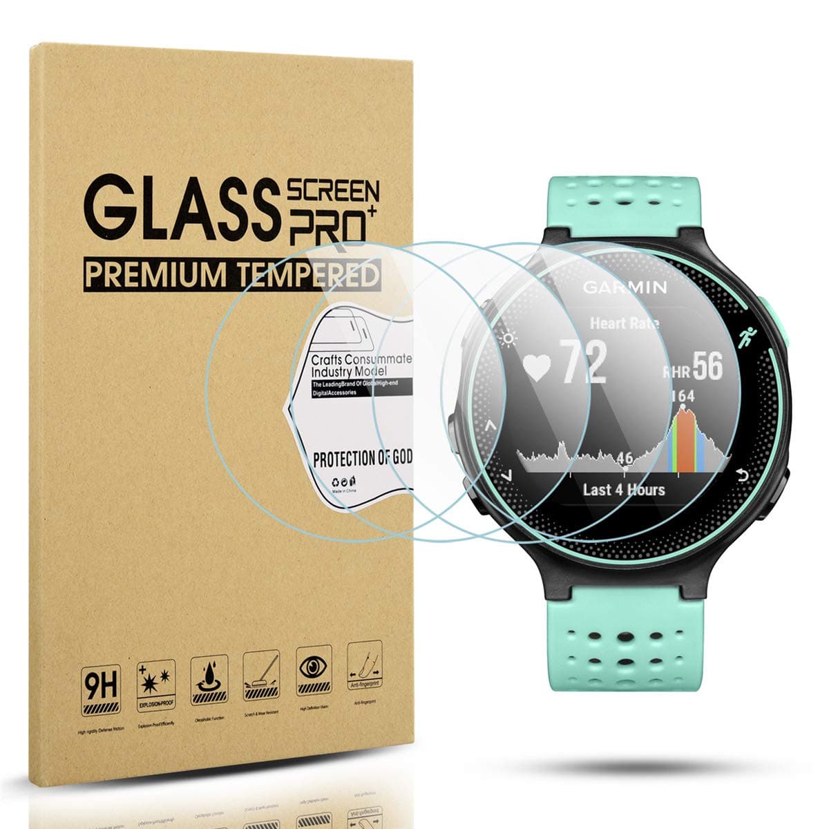 Diruite 4-Pack for Garmin Forerunner 220/225 / 230/235 / 620/630 Tempered Glass Screen Protector, 2.5D 9H Hardness Ultra-Thin Screen Protective Film [Anti-Scratch]