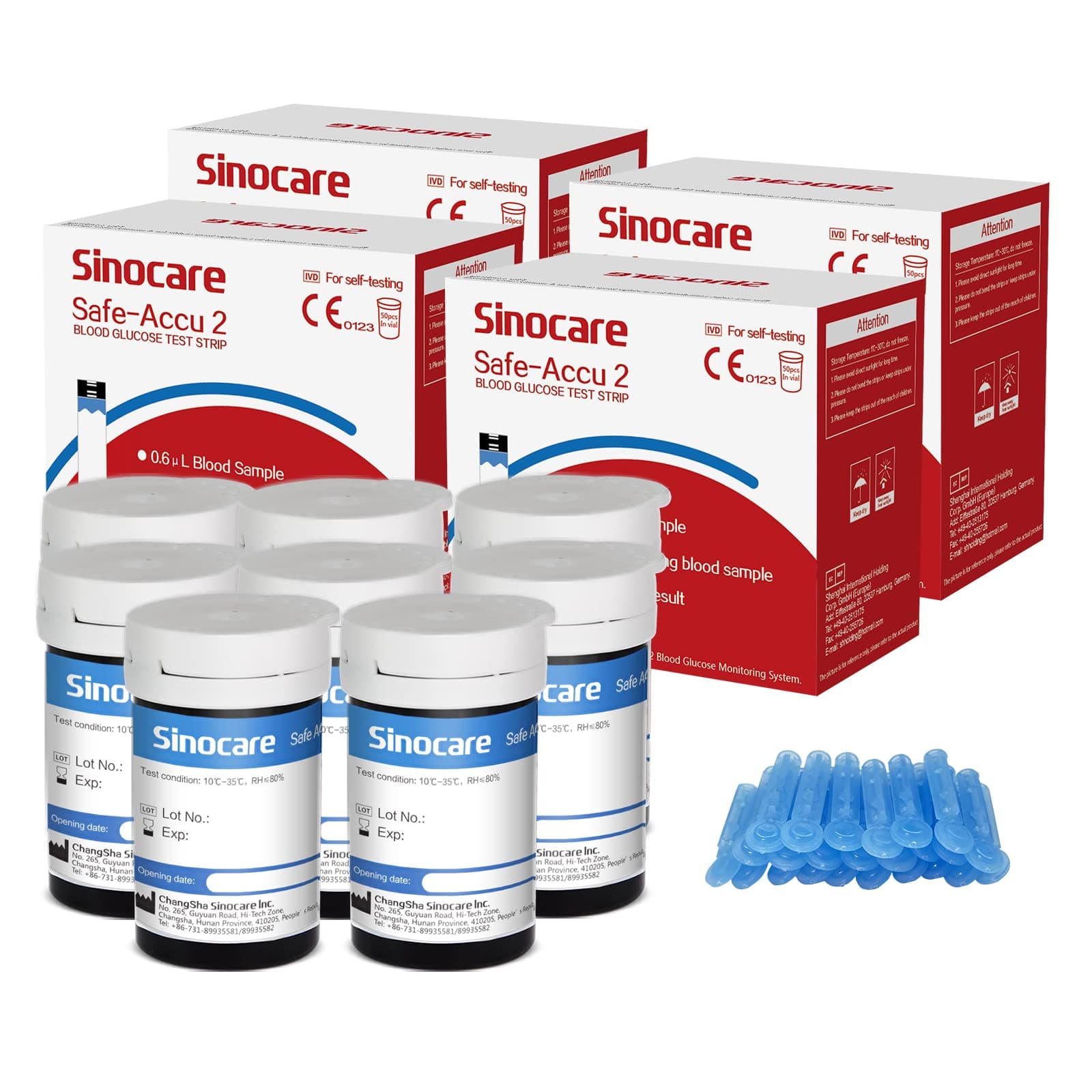 sinocare (Safe-Accu 2) Glucose Test Strips/Blood Sugar Test Strips 200 pcs No Code/for sinocare (Safe-Accu 2) Blood Glucose Monitor Only