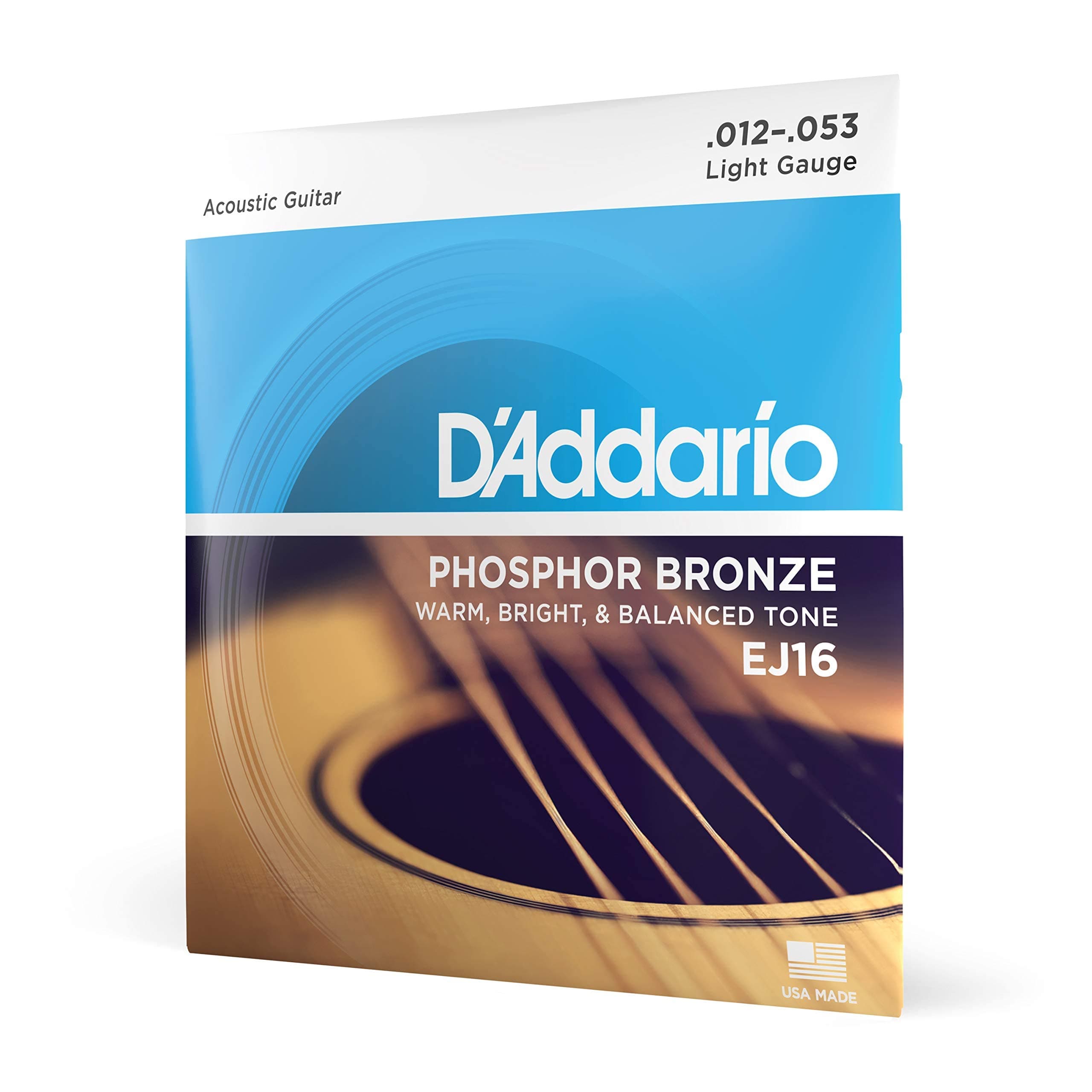 Guitar Strings - Phosphor Bronze Acoustic Guitar Strings - EJ16 - Rich, Full Tonal Spectrum - For 6 String Guitars - 12-53 Light