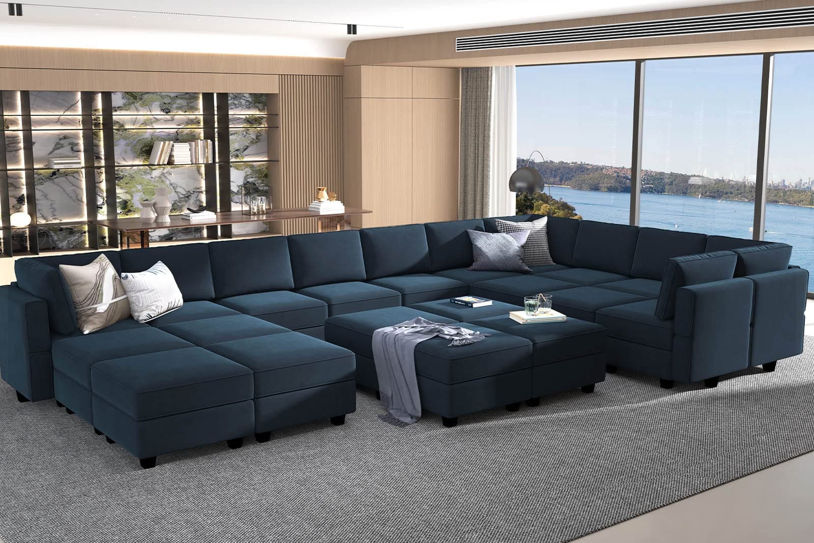 Belffin Modular Large Sectional Sofa with Storage Seat Oversized U Shaped Couch with Reversible Chaise Modular Sofa Set with Ottoman Velvet Blue