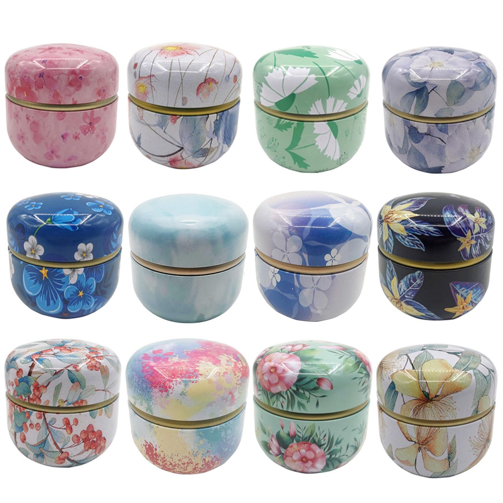 12-Pack Empty Tin Can Candle Containers With Lid Sealed Jar Scented Tea Tins Metal Coffee Candy Cans Gift Storage Jewelry Boxes Ink Printing Pattern Round Can