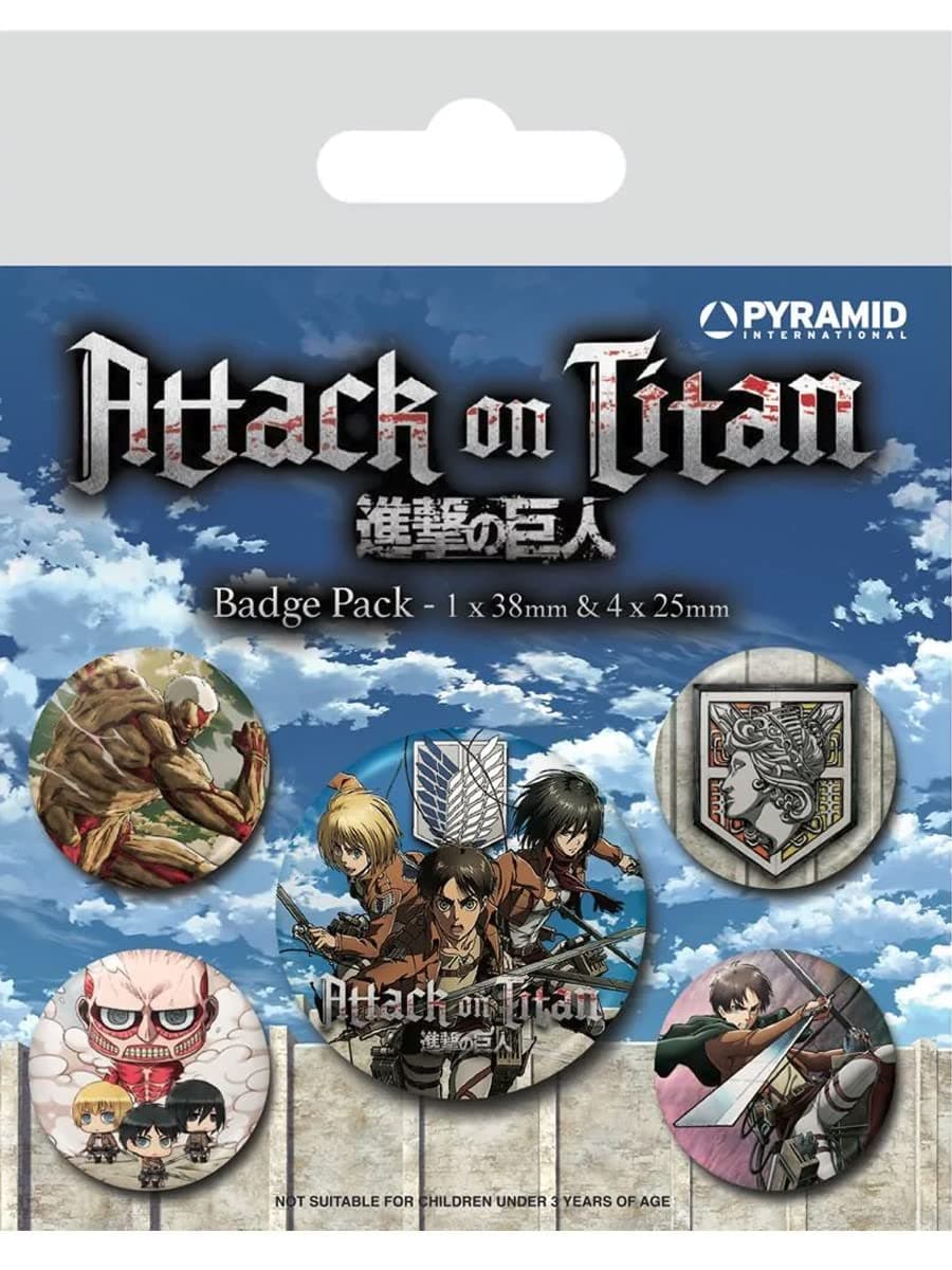 Attack On Titan Set of 5 Badges (Season 3 Design) Pin Badges for Backpacks, Jackets and Party Bags - Official Merchandise