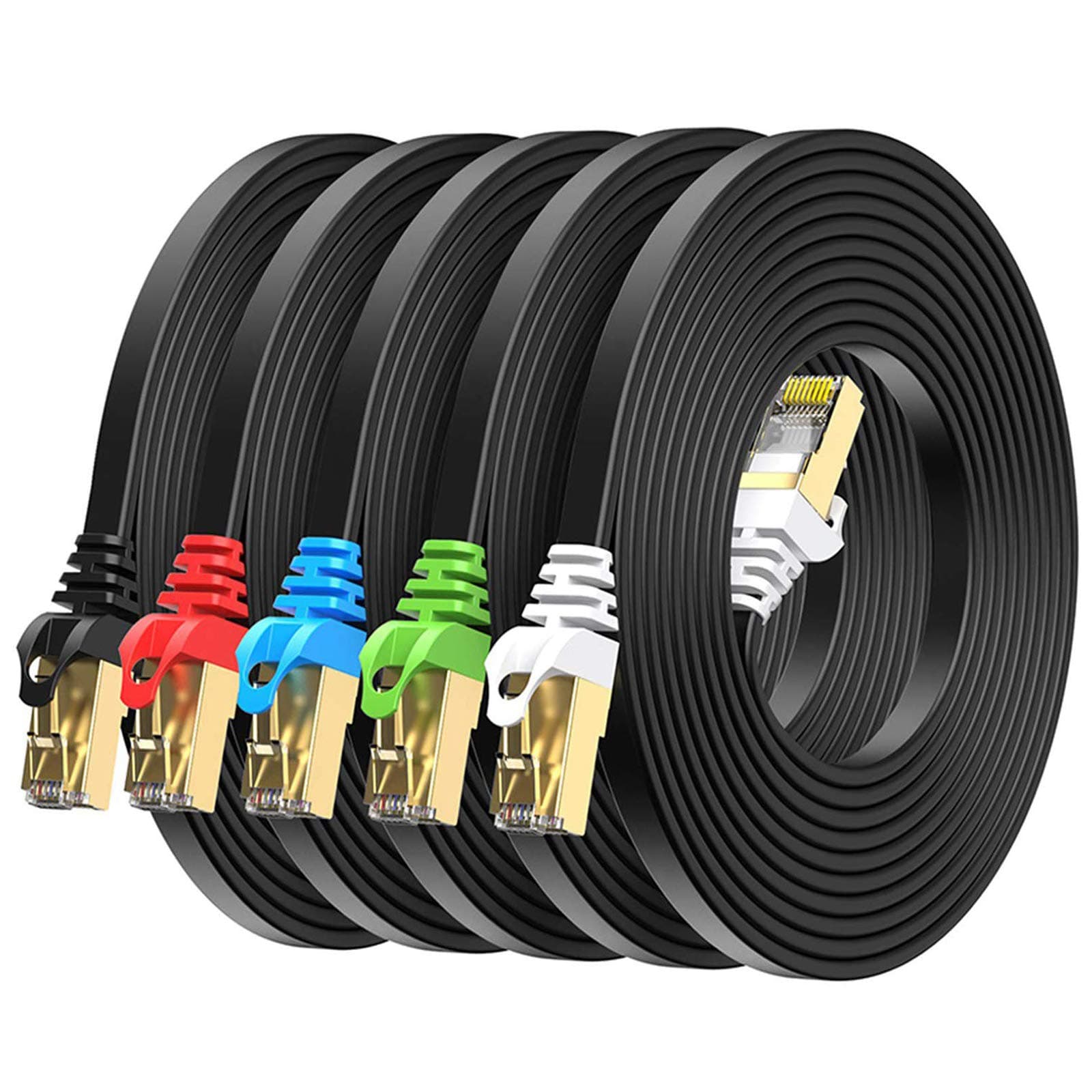 BUSOHE Cat8 Ethernet Cable 1FT 5 Pack Multi Color, 40Gbps 2000MHz Cat-8 Short Flat Computer Internet LAN Network Patch Cable Cord, High Speed Cat8 Cable with Gold Plated RJ45 Connector - 1 Feet