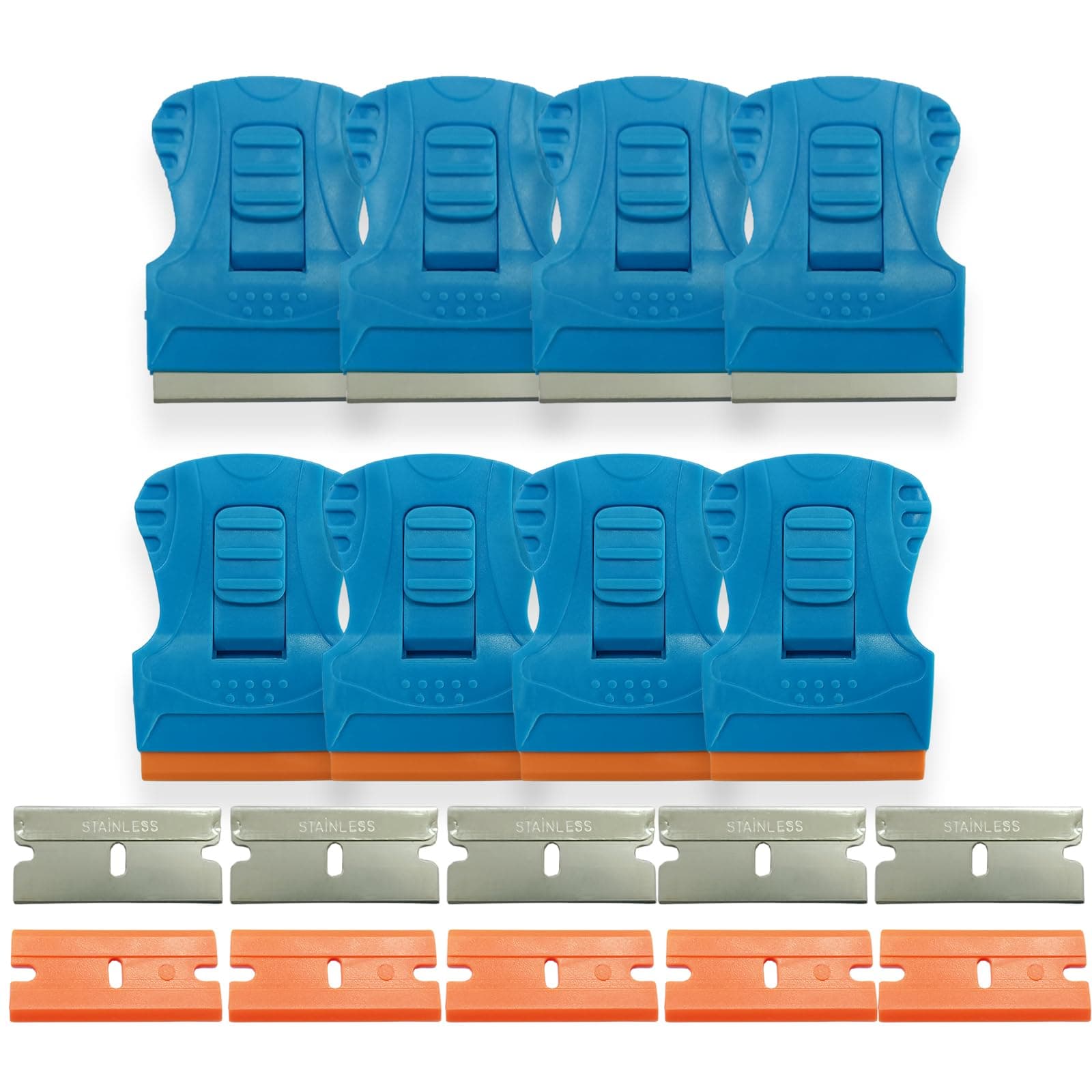 Razor Blade Scraper 8pcs Mini Plastic Scraper Tool,Razor Blade Scraper Tool with 5pcs Plastic Razor Blades & Stainless Steel Blades,Cleaning Razor Scraper,Window Scraper,Glass Scraper