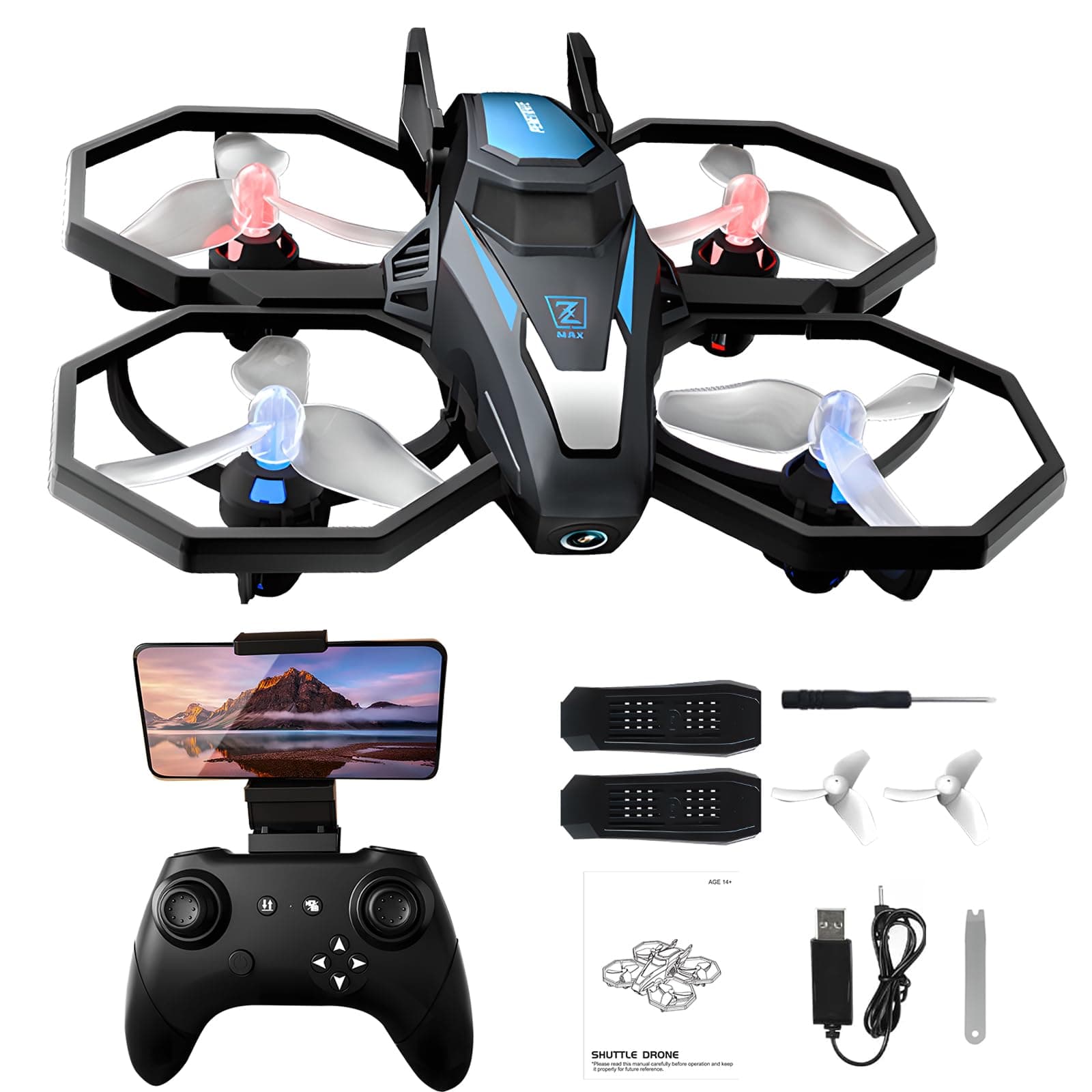Drone with Camera, 1080P FPV Drone Camera with Remote Control Quadcopter, Gestures Selfie, One-Key Take Off/Landing, Speed Adjustment, 3D Flips, 2 Batteries Mini Drone for Adults Kids