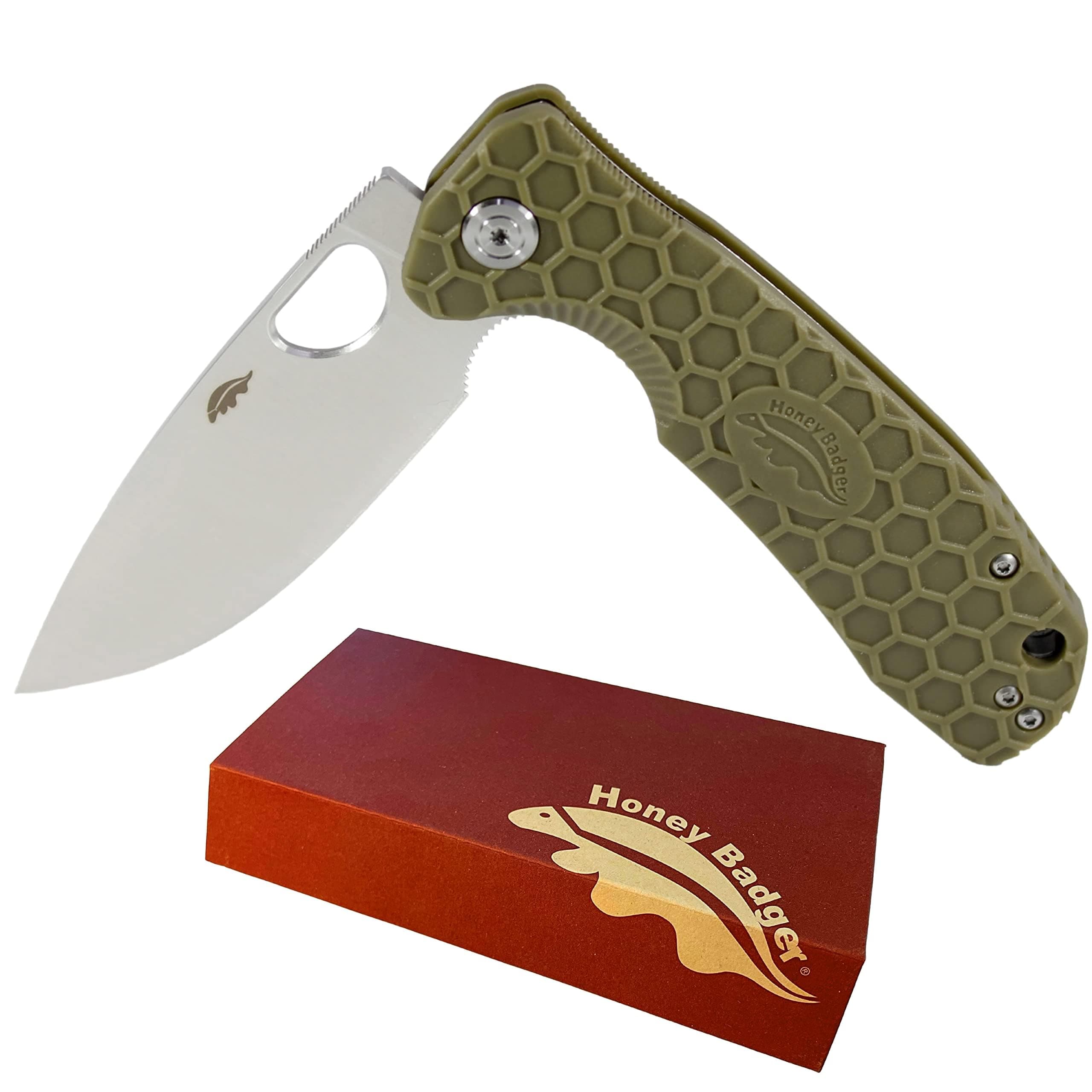 Honey Badger Medium Pocket Knife EDC Drop Point Folding Utility Knife 3.2" Steel Blade Reversible Pocket Clip - (2.9oz) Drop Point Medium Green HB1013