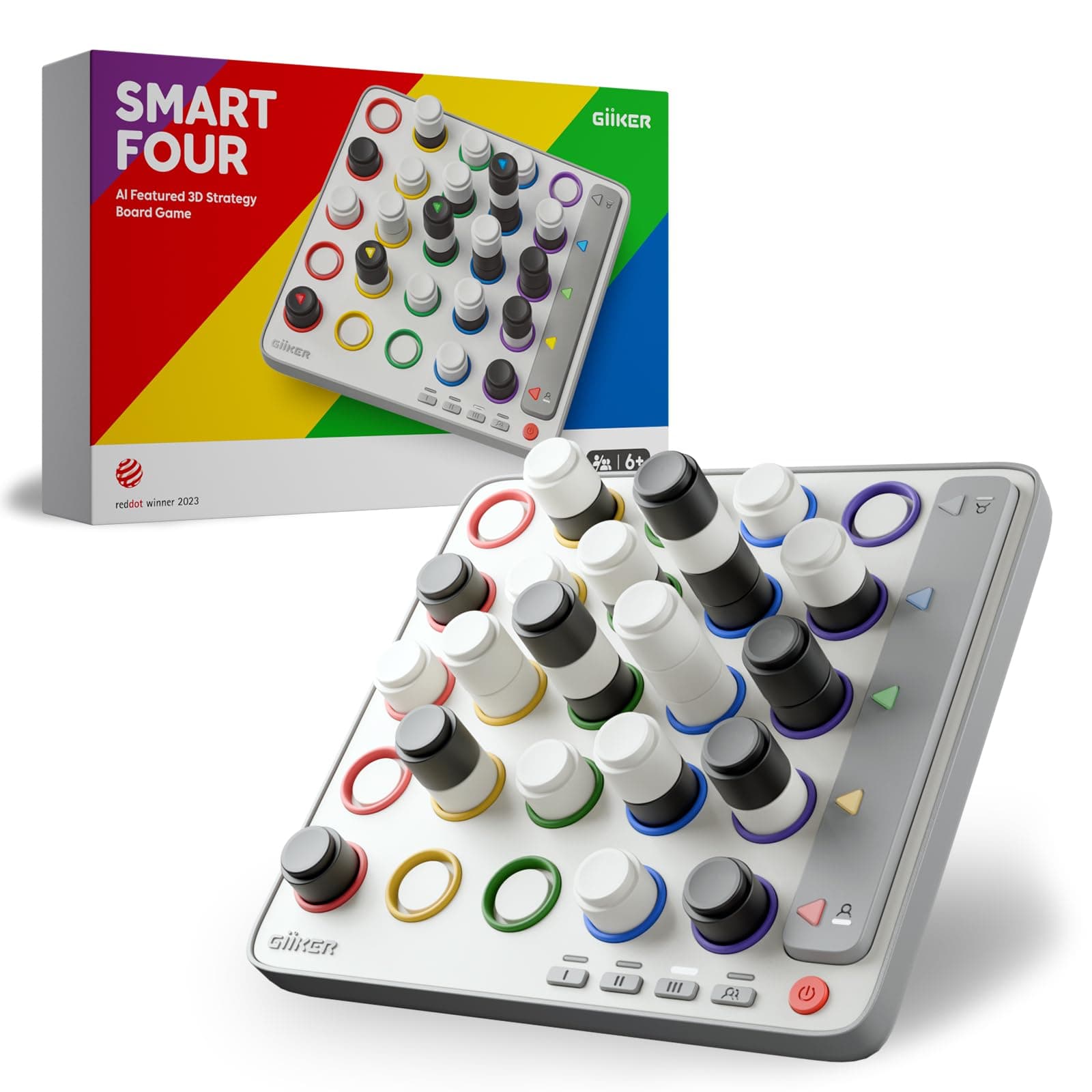 Smart Four, 3D AI-Powered 4 in a Row Game, Strategy Board Games with Integrated Referee for 1-2 Players, Travel Games for Ages 6-12 and up, Birthday Gift for Kids Family Game Night