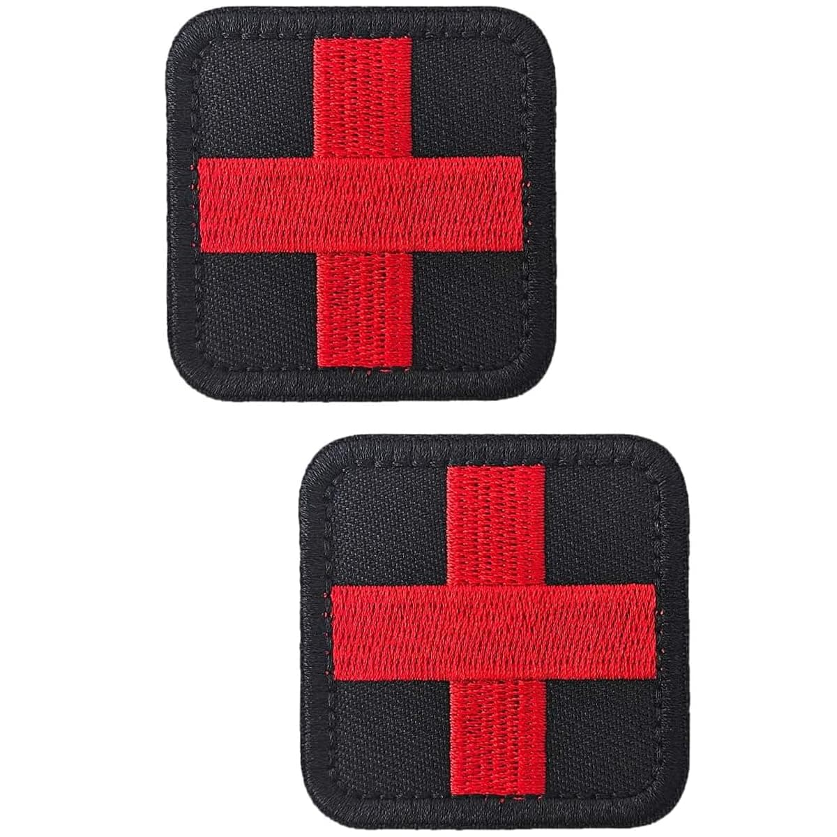 2PCS Medic Patches, Red Corss First Aid Hook & Loop Patch Full Embroidery EMT EMS Badge, Black