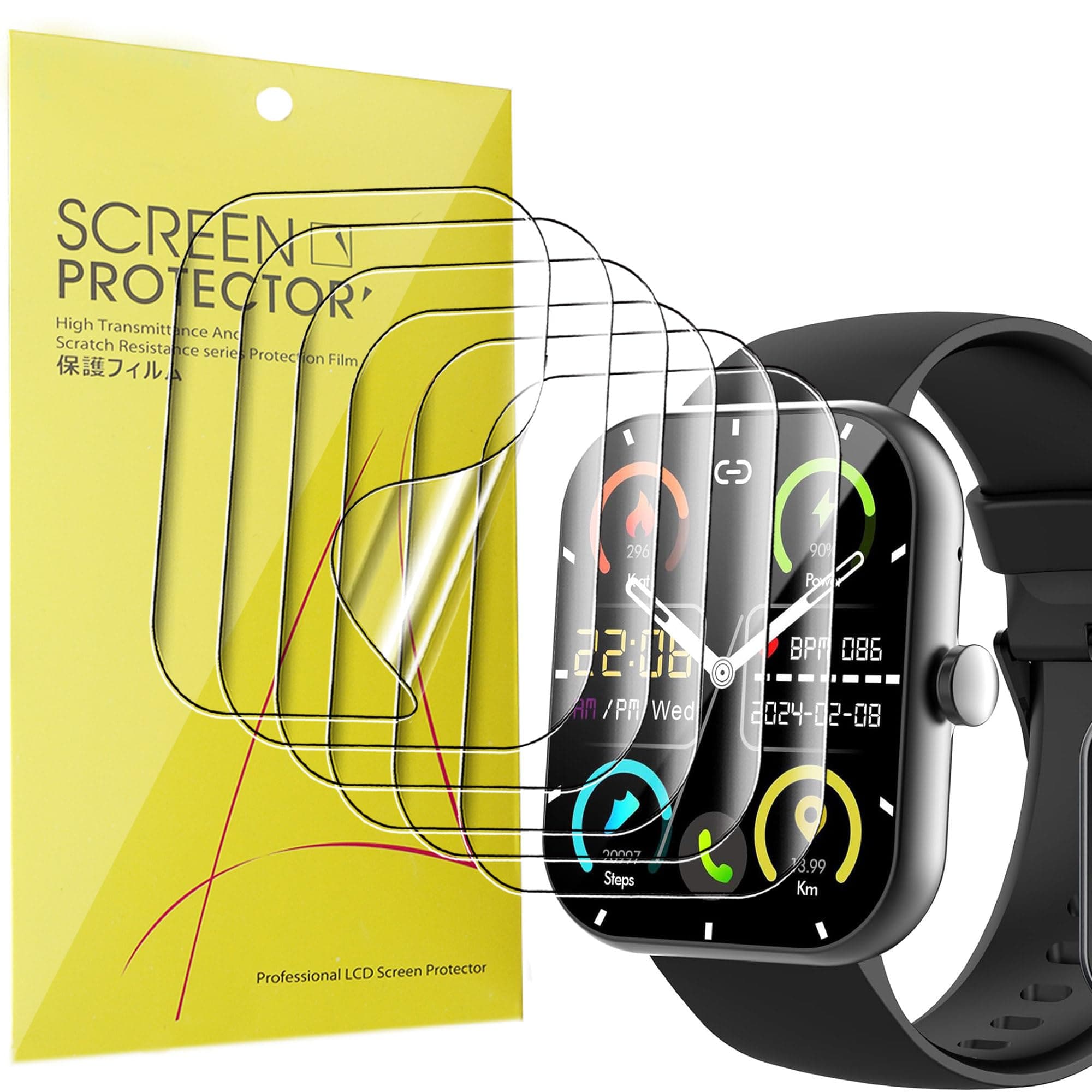 Compatible for Motast Y66 Smart Watch Screen Protector, [6 Pack] Full Coverage TPU Clear Film Compatible for Motast, Zakotu, Coucur Y66 1.96 Inches Smart Watch (6 Pack)