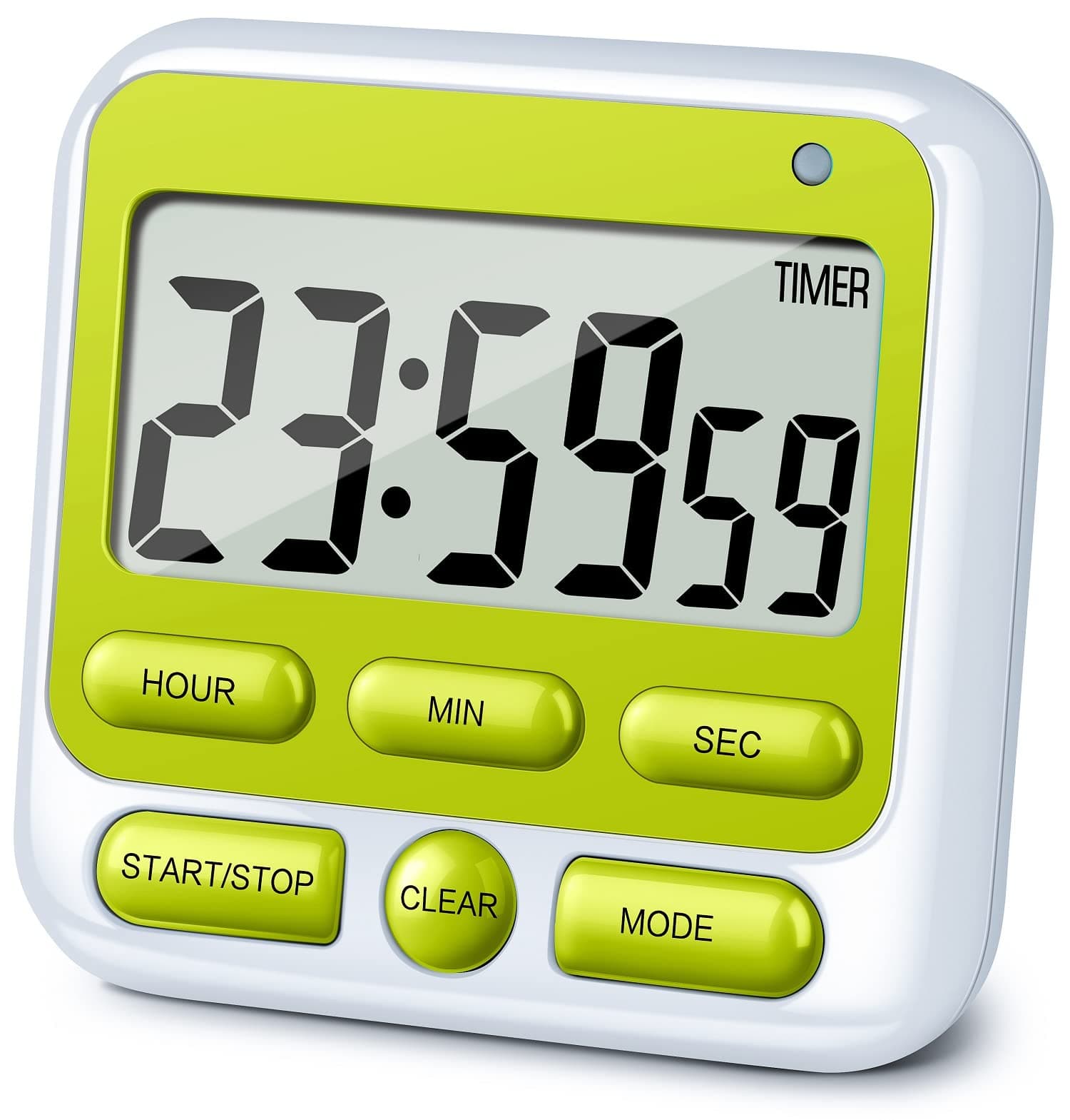 KTKUDY Digital Kitchen Timer with Mute/Loud Alarm Switch ON/Off Switch, 12 Hour Clock & Alarm, Memory Function Count Up & Count Down for Kids Teachers Cooking, Large LCD Display, Strong Magnet (Green)
