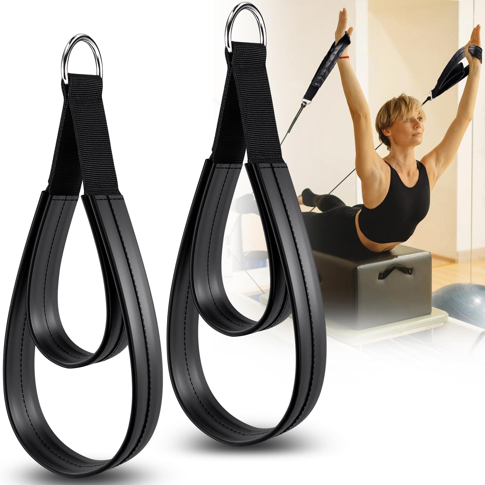 TOBWOLF Pilates Straps - Double Loop D-Ring Straps for Reformer, Padded, Home Gym Workout