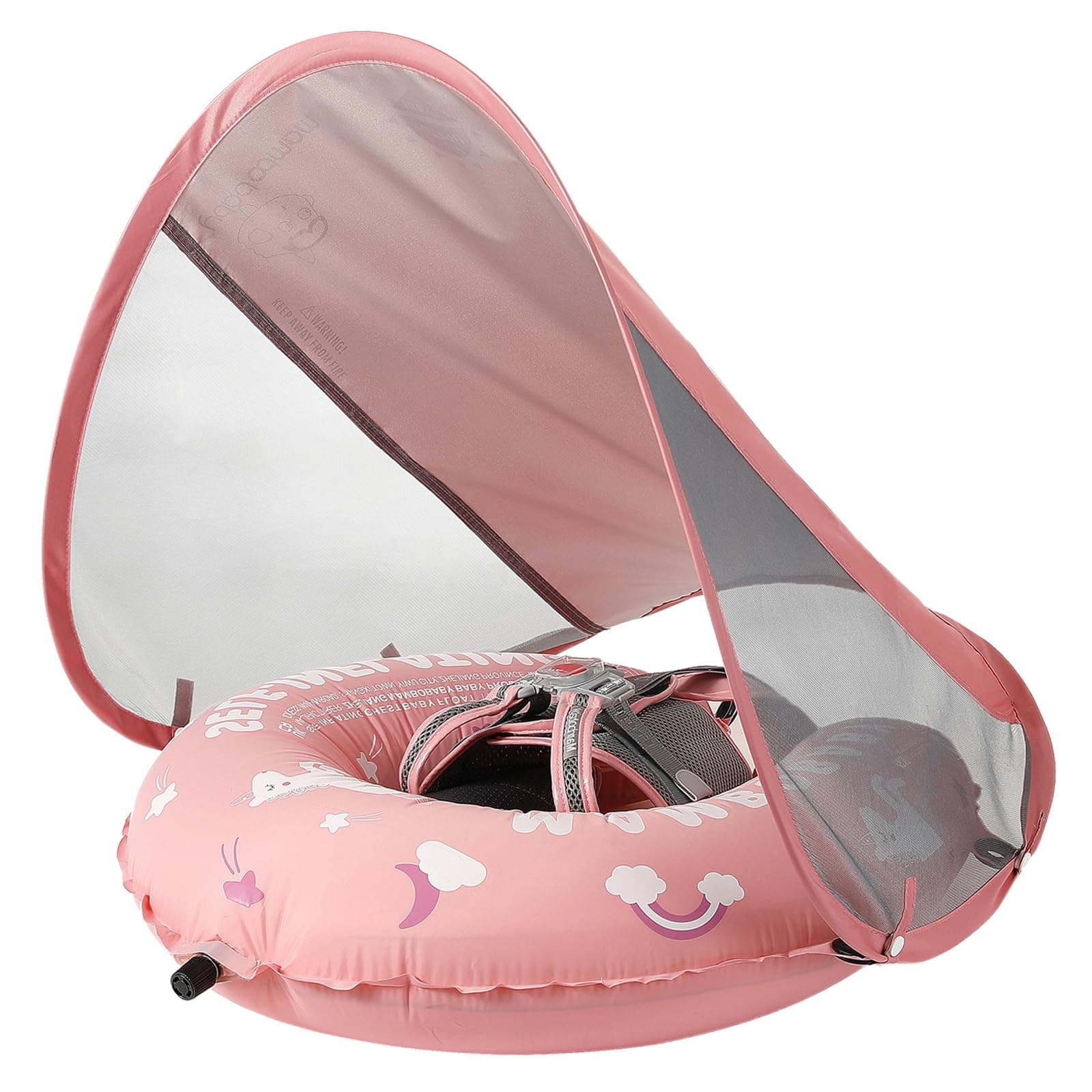 Mambobaby Float Self-Inflating Baby Pool Float with Canopy Compressible Pool Swim Float Infant Soft Solid Swimming Trainer with Removable UPF 50+ UV Sun Protection Canopy, Pink