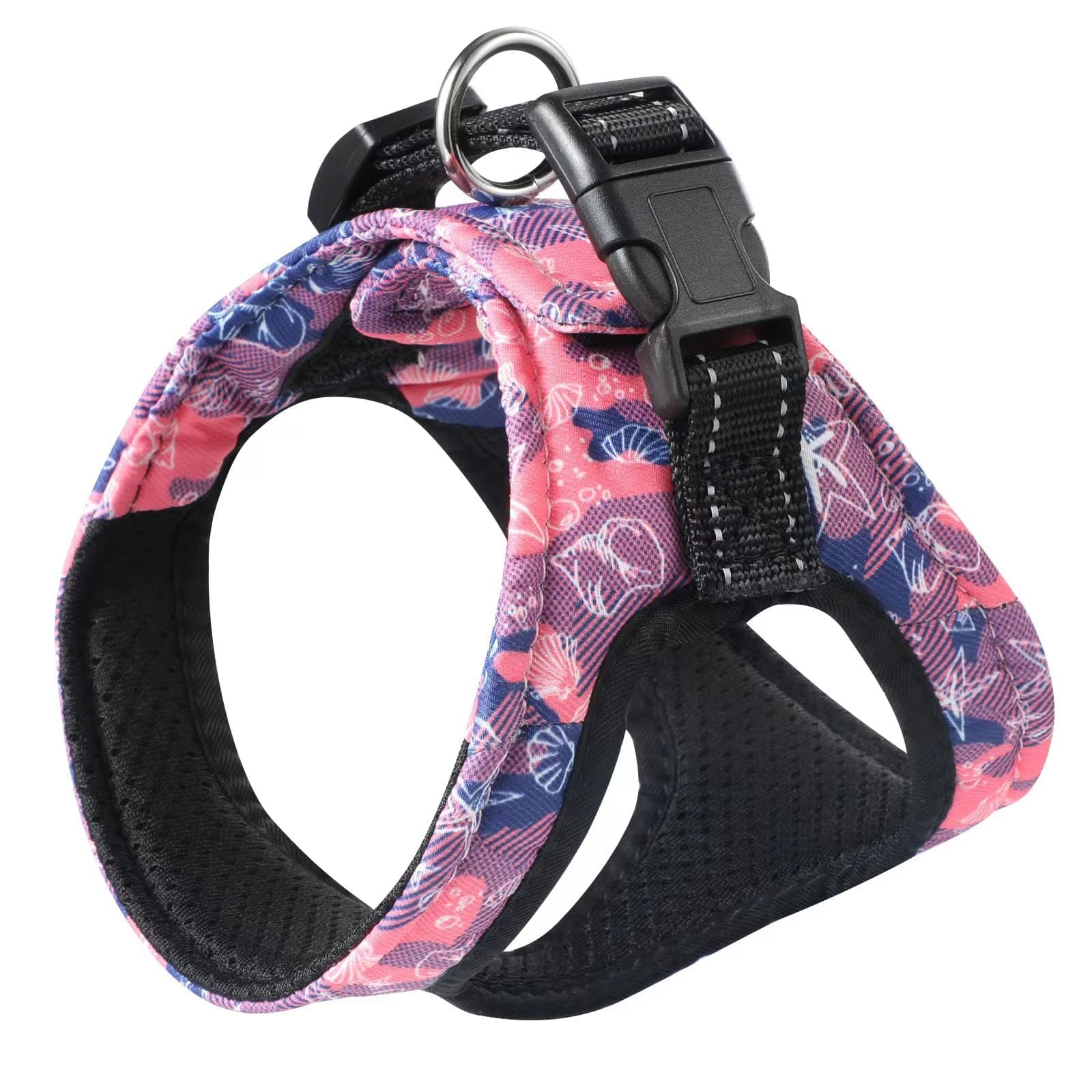 Dog Vest Harness, No-Pull Adjustable Velcro with Soft Sponge Pad and Reflective Handle Belt Metal Leash Hooks for Large Dogs Pets with Chest Size 19.7" -22.8" (L, Pink Purple Ocean)