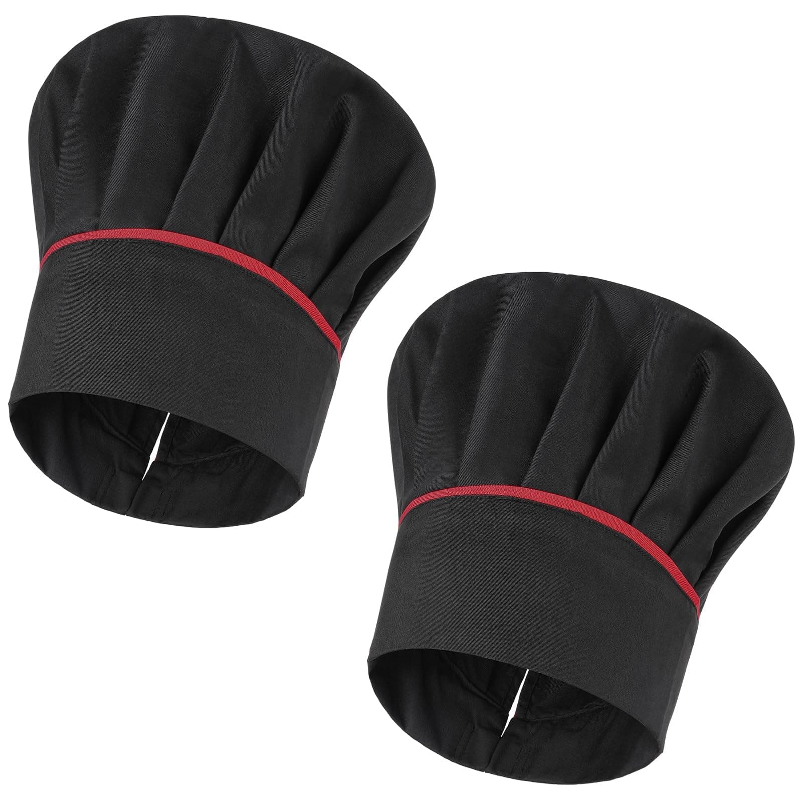2 Pack Chef Hat Adult Adjustable Elastic Baker Kitchen Cooking Chef Cap for Men Women with Side Stripes, Black Tall Chef Works Hats with Side Stripes