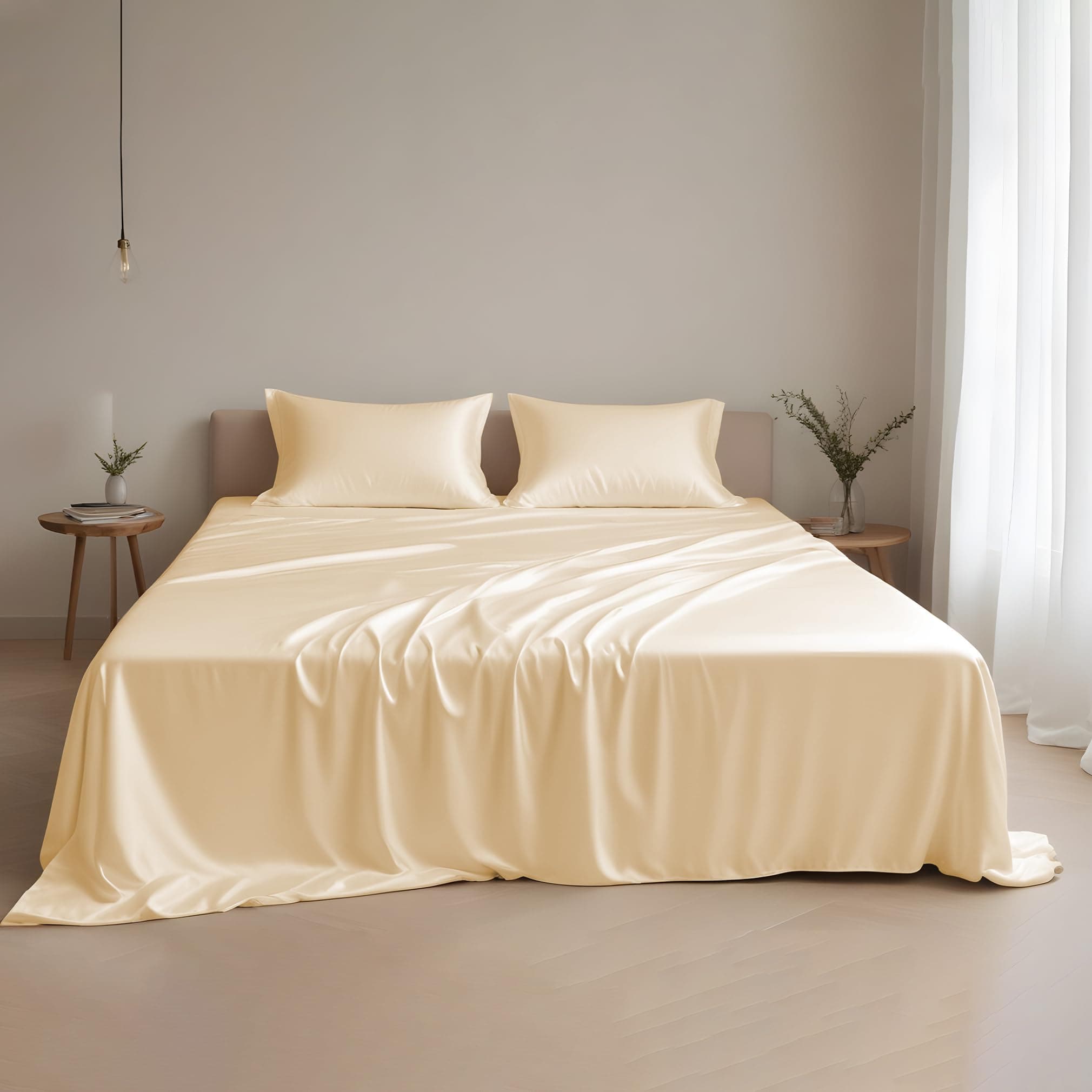 Linenwalas Full Size Sheets Set, 100% Tencel Lyocell Sheets Set – Cooling Bed Sheets Set, Luxuriously Soft and Silky, Deep Pocket Up to 16", Breathable, Moisture Wicking Eucalyptus Sheets (Dune)