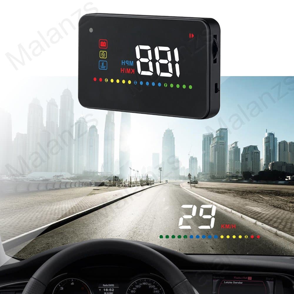 Head Up Display Car HUD OBD2 EUOBD Windshield 3.5 inch Screen with Reflective Film Water Voltage Fatigue Vehicle Speed KM/h MPH OverSpeed Warning Driving Warning